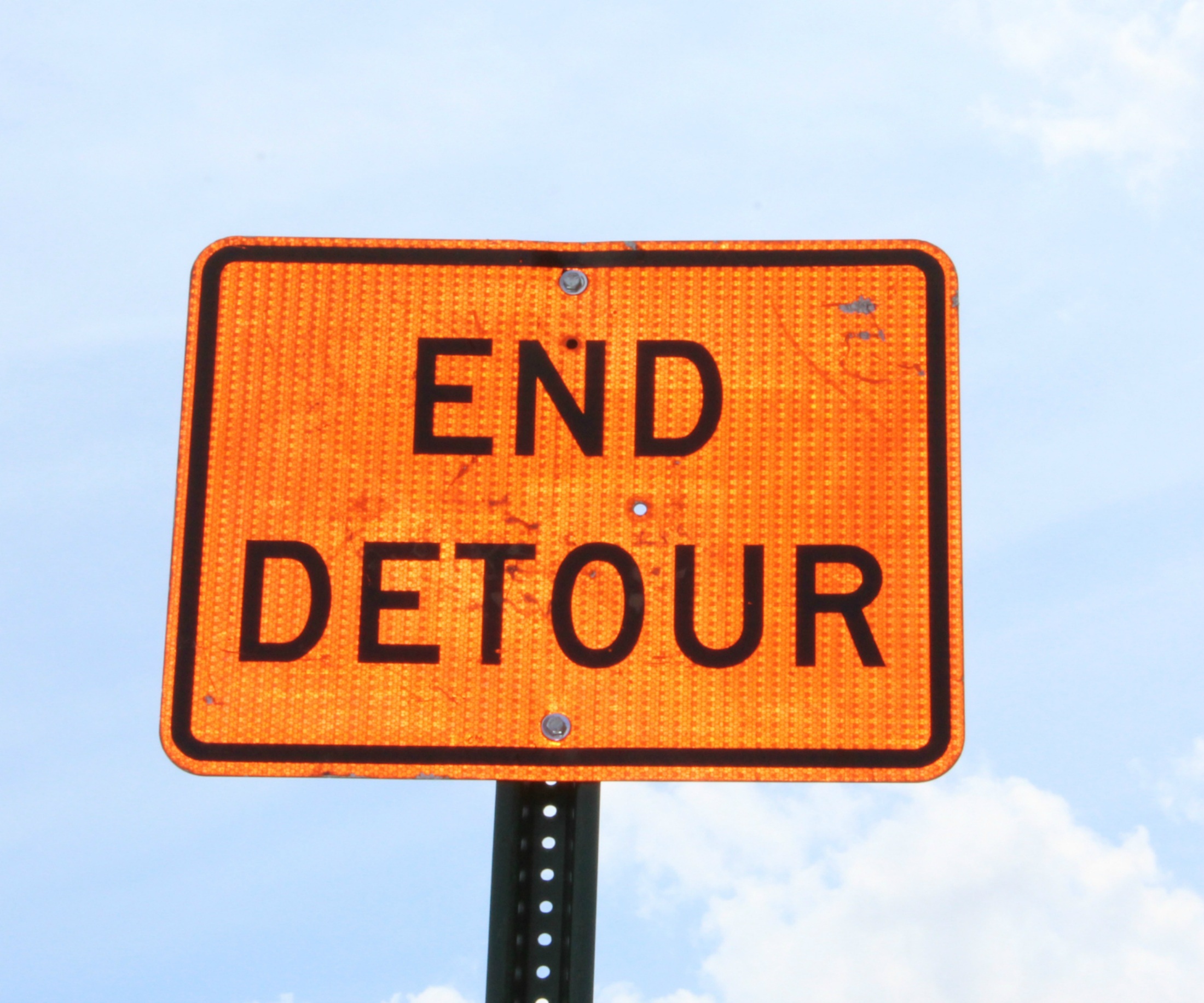 traffic, nature, hazard, 1080P, day, road, communication, orange color, end detour, yellow, low angle view, warning sign, guidance, information, cloud - sky, HD Wallpaper