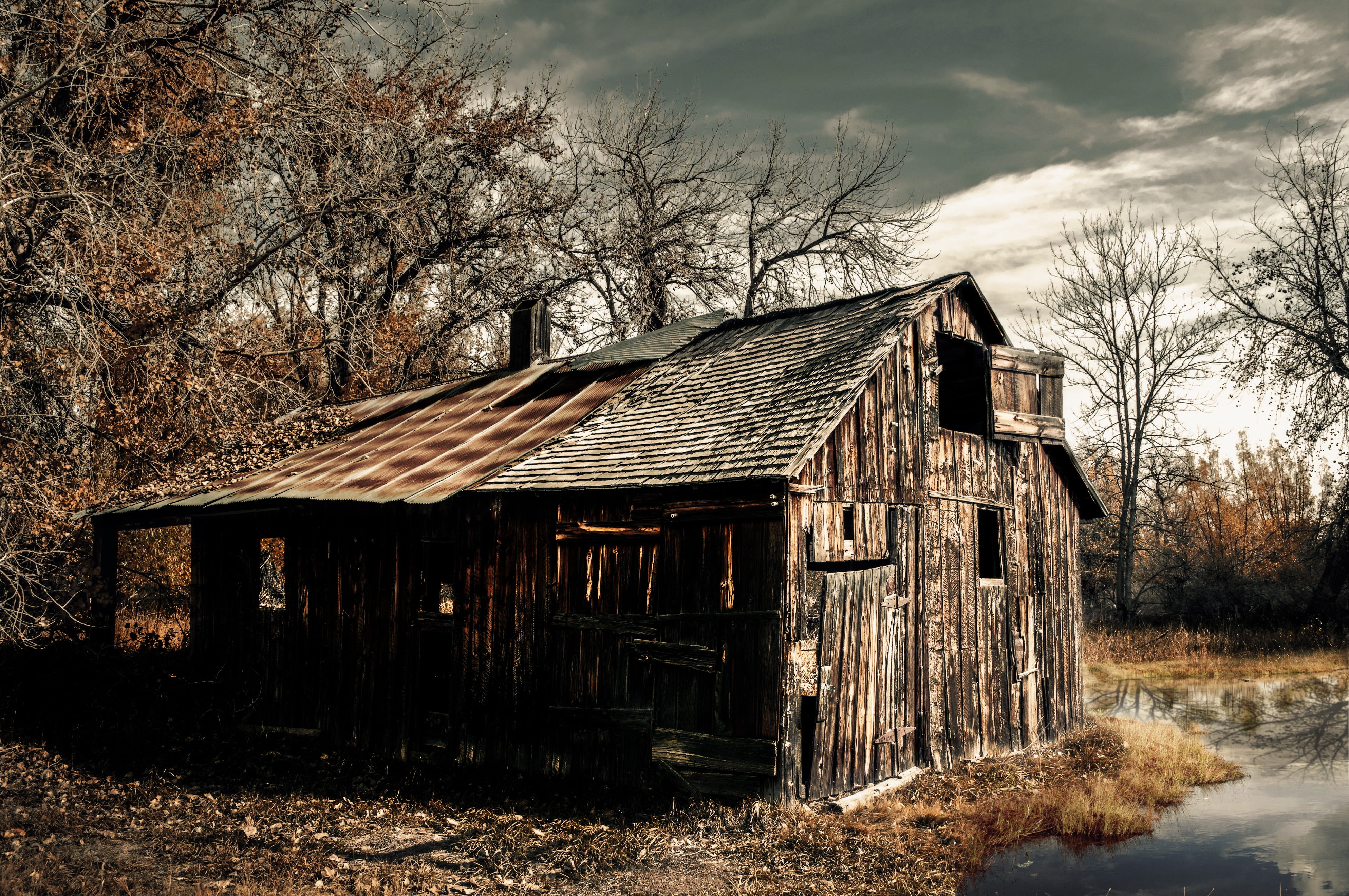 land, wood - material, abandoned, built structure, rural, individually, building exterior, architecture, cabin, plant, tree, sky, nature, agricultural building, HD Wallpaper