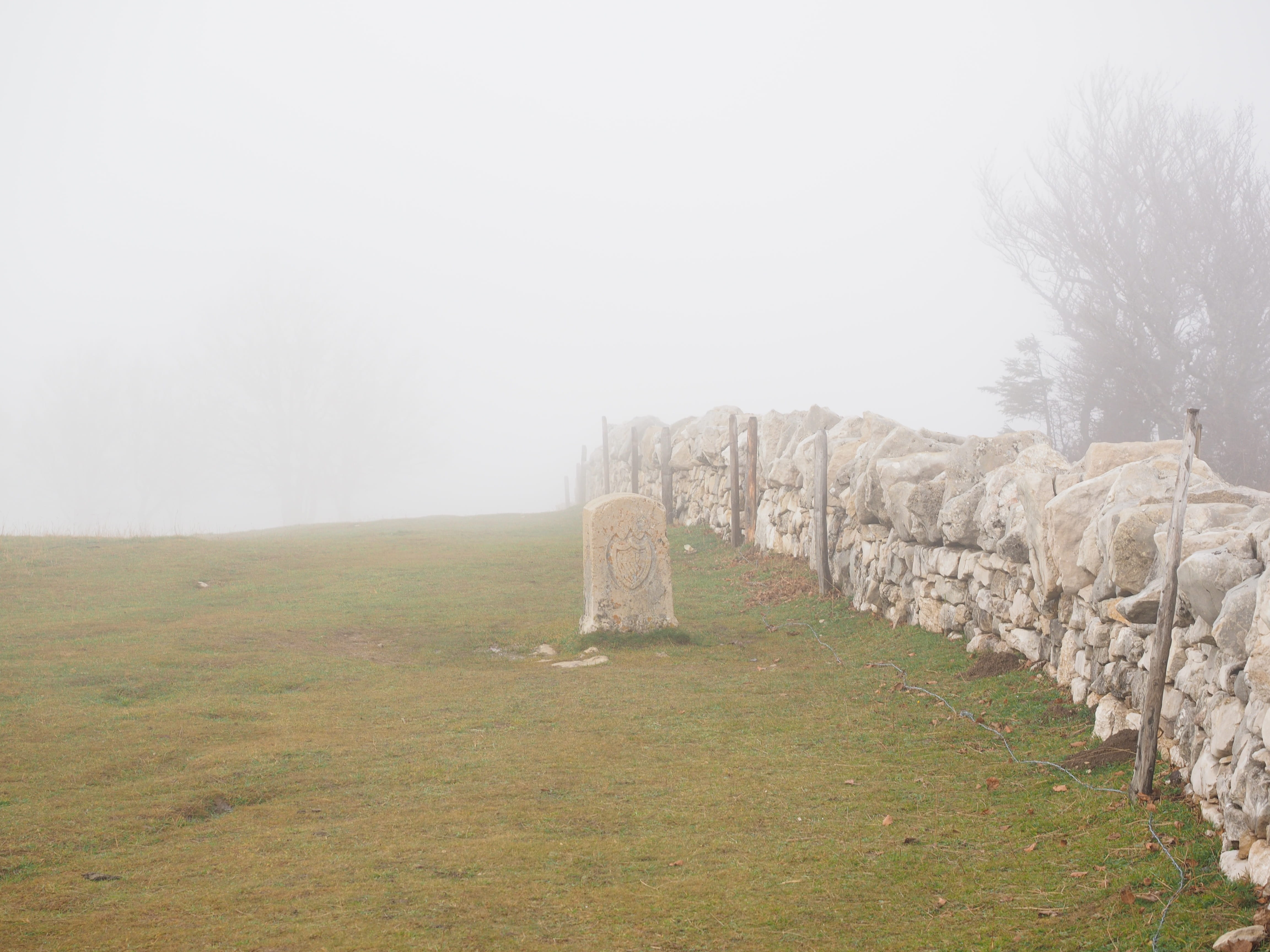 Dry Stone Wall, history, travel, the past, fog, field, wall, environment, plant, tranquility, solid, 4K, scenics - nature, sky, land, noiraigue, day, landscape, HD Wallpaper