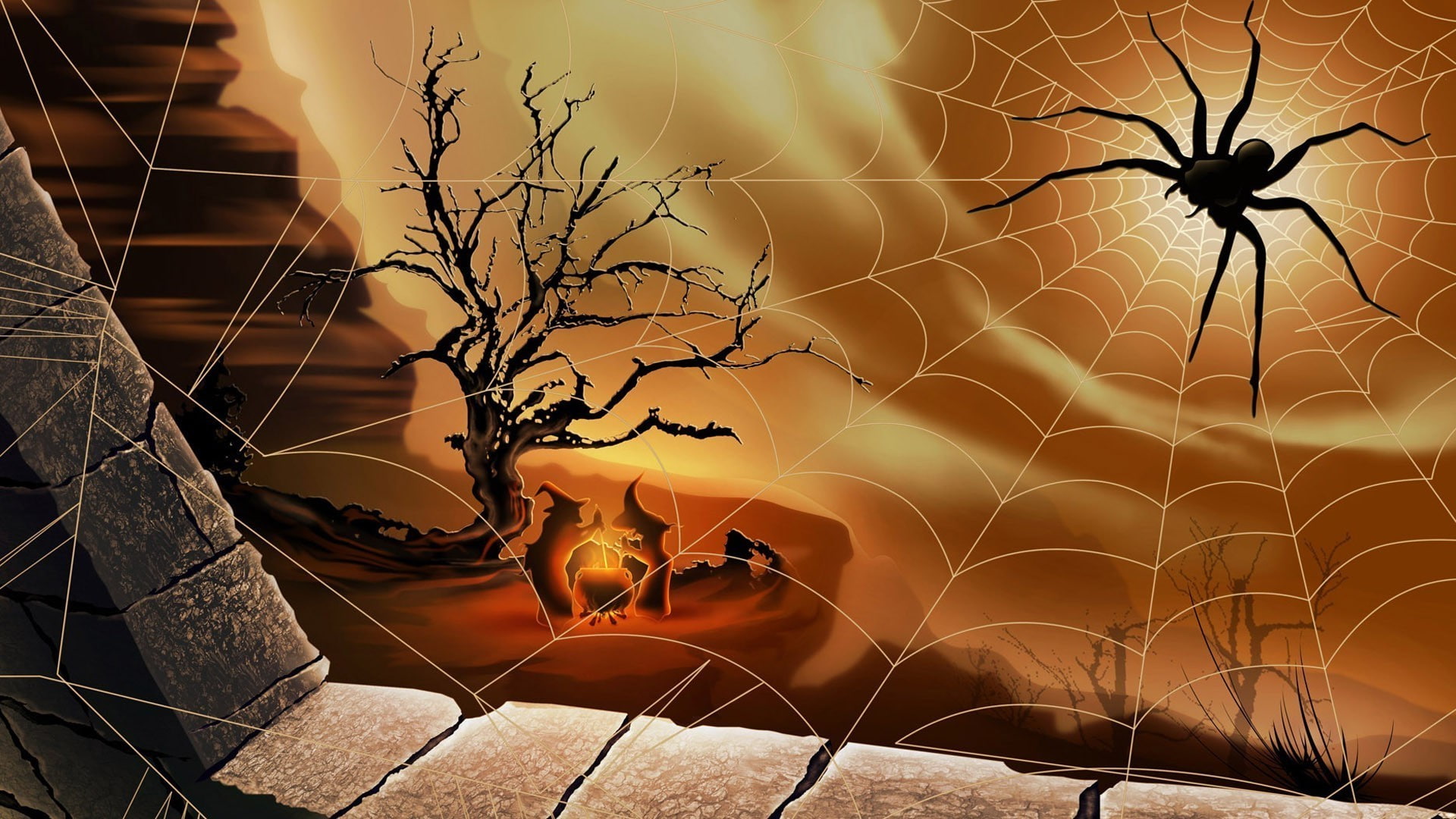 motion, long exposure, digital art, Trees, plant, architecture, spider, glowing, window, no people, fire, night, witch, 1080P, beauty in nature, illuminated, HD Wallpaper