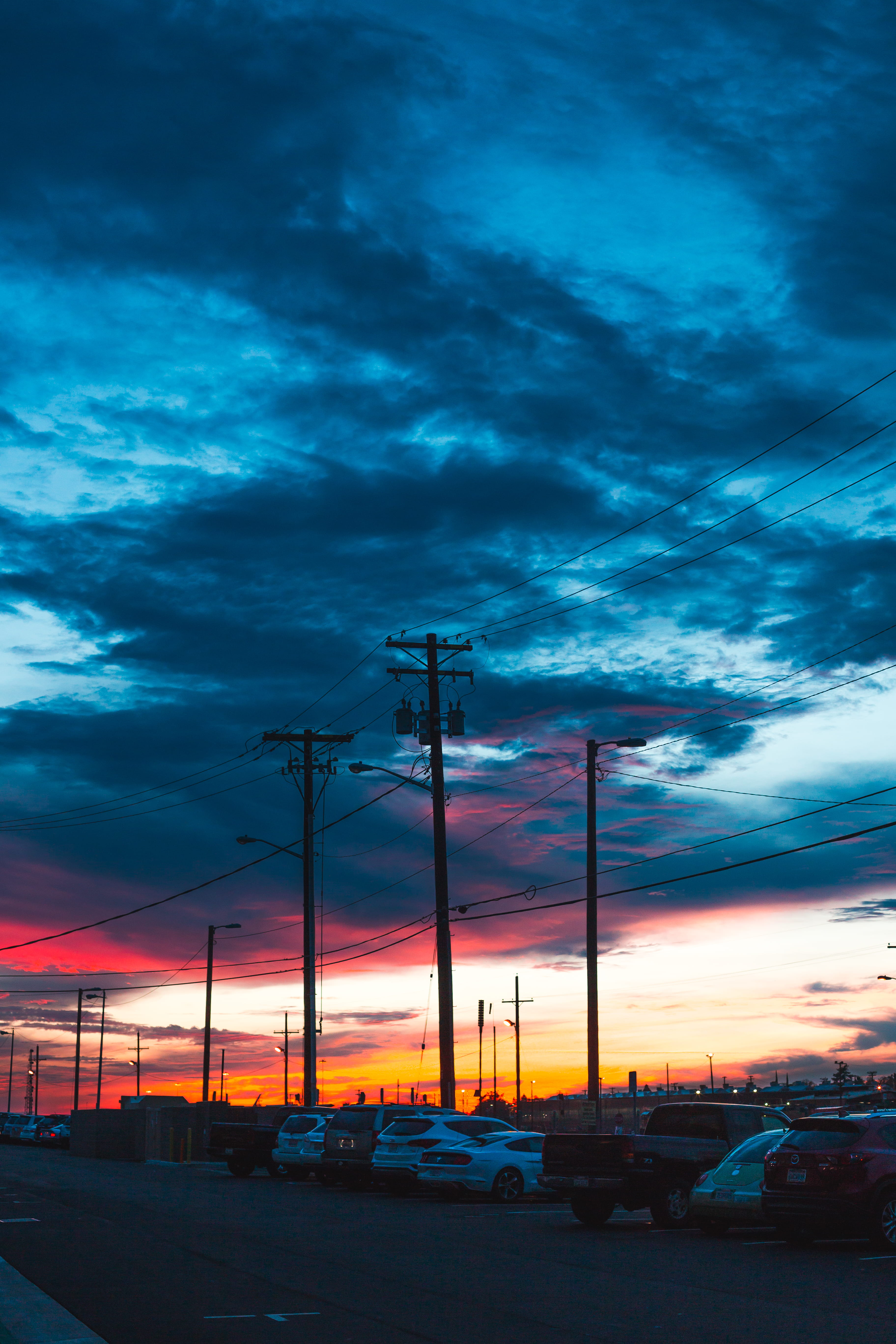 landscape, 5K, sky, city, outdoors, hour, transportation, electricity, powerline, car, cloud - sky, no people, nature, cloud, golden, road, electricity pylon, Phone HD Wallpaper