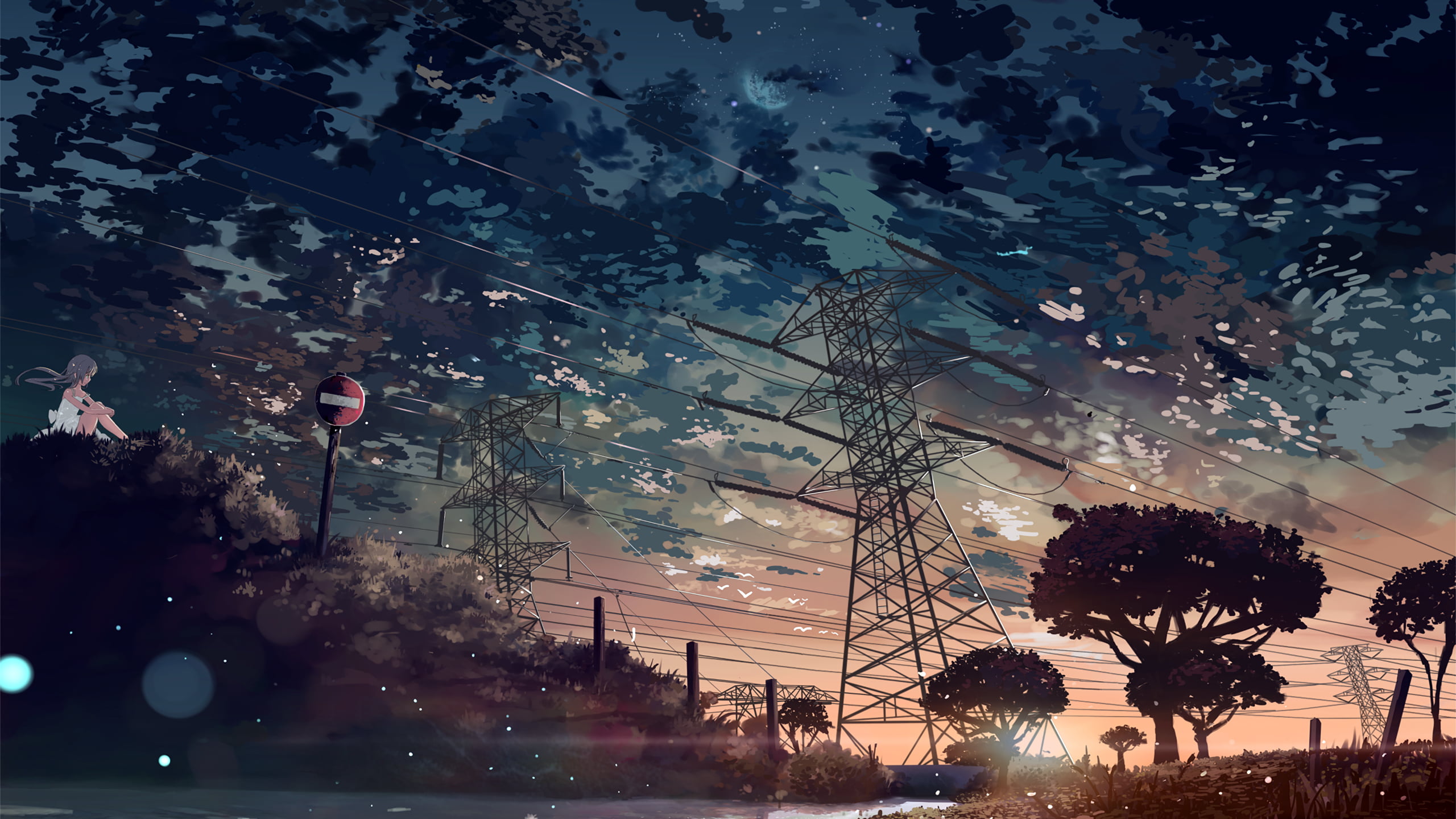 powerlines, 5 Centimeters Per Second, digital, trees, 2K, clouds, artwork, anime, HD Wallpaper
