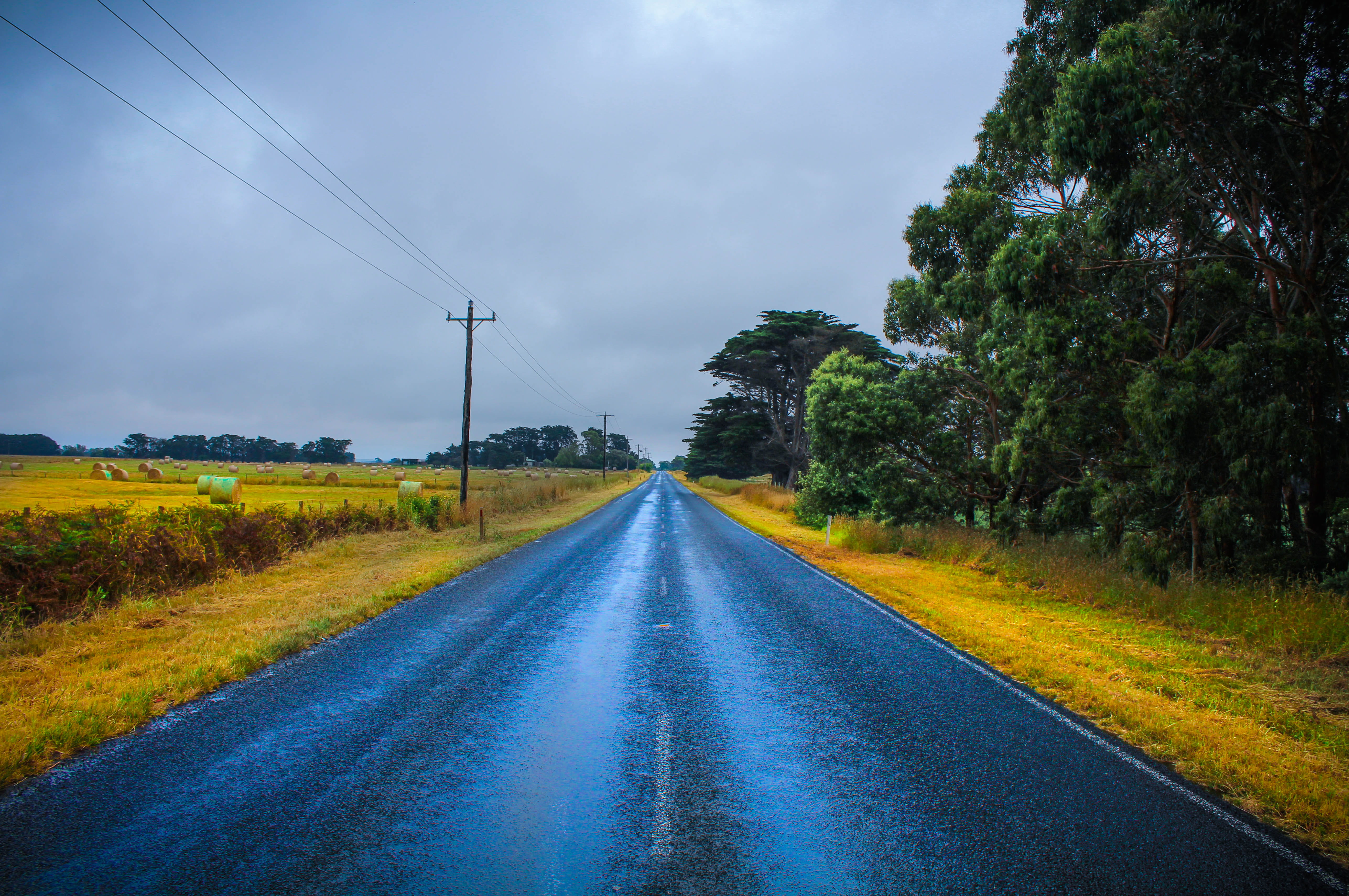 drift, car, hay bales, 5K, connection, cloud - sky, land, wheat field, powerline, tree, roadtrip, cable, beauty in nature, victoria, transportation, no people, HD Wallpaper