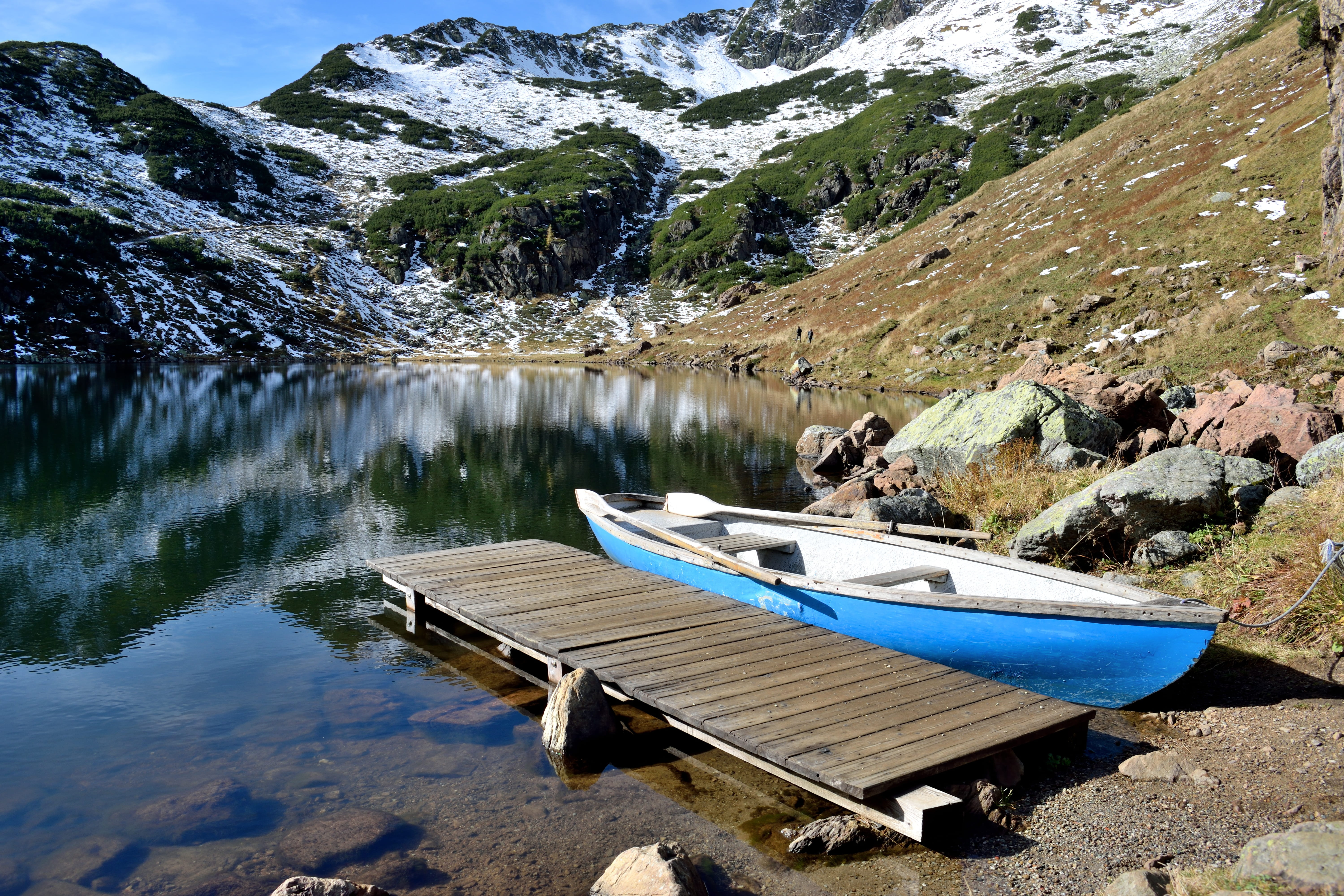 mountain range, mode of transportation, web, cold, nature, nautical vessel, tyrol, high mountains, boot, frisch, bergsee, outdoor, austria, rock - object, HD Wallpaper