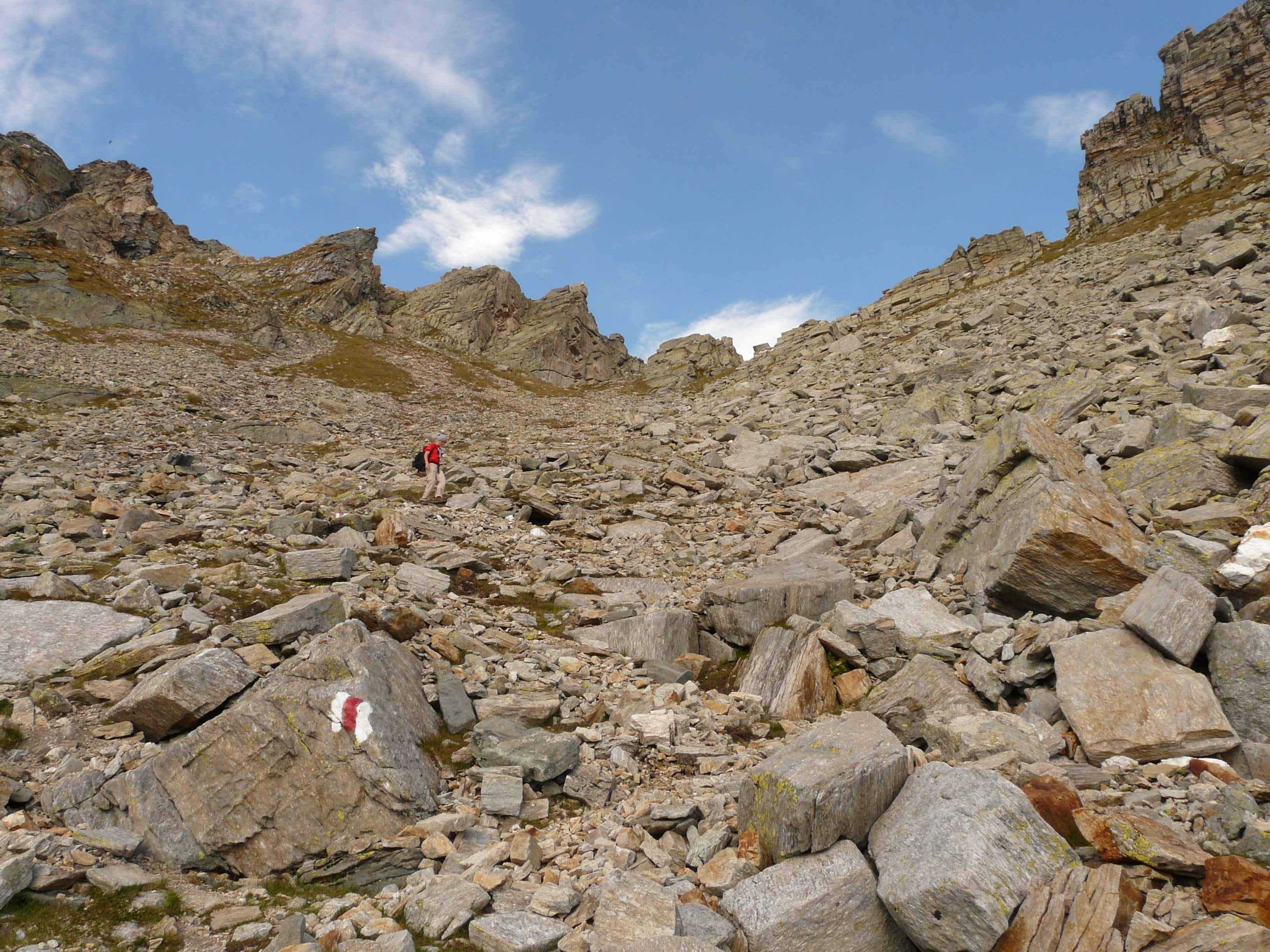 adventure, real people, scree, rock - object, lifestyles, landscape, sky, beauty in nature, mountain range, leisure activity, mountain, day, rear view, HD Wallpaper