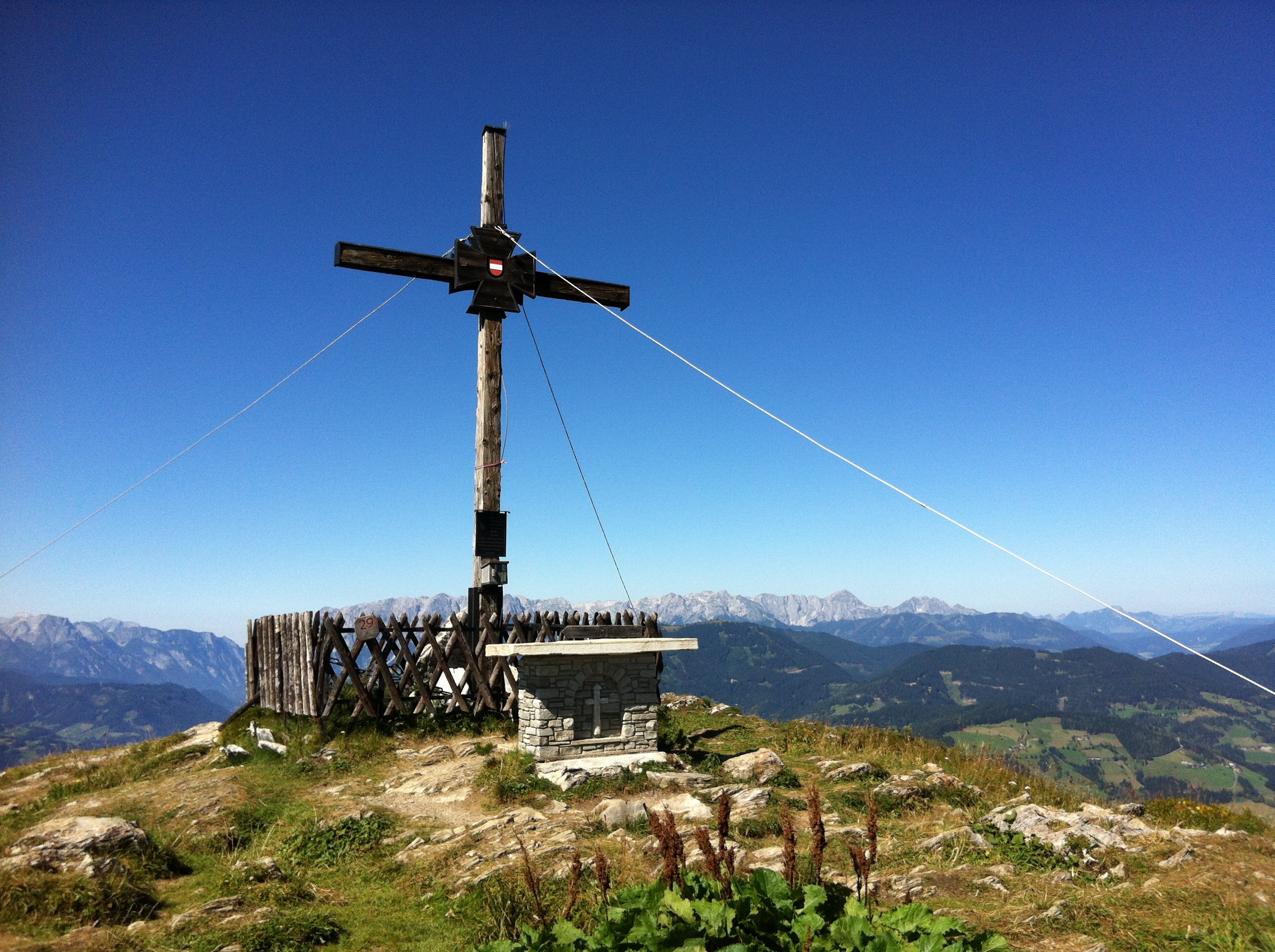 mountain peak, idyllic, blue, outdoors, no people, mountain, tranquility, land, sky, scenics - nature, summit cross, 2K, fuel and power generation, built structure, HD Wallpaper