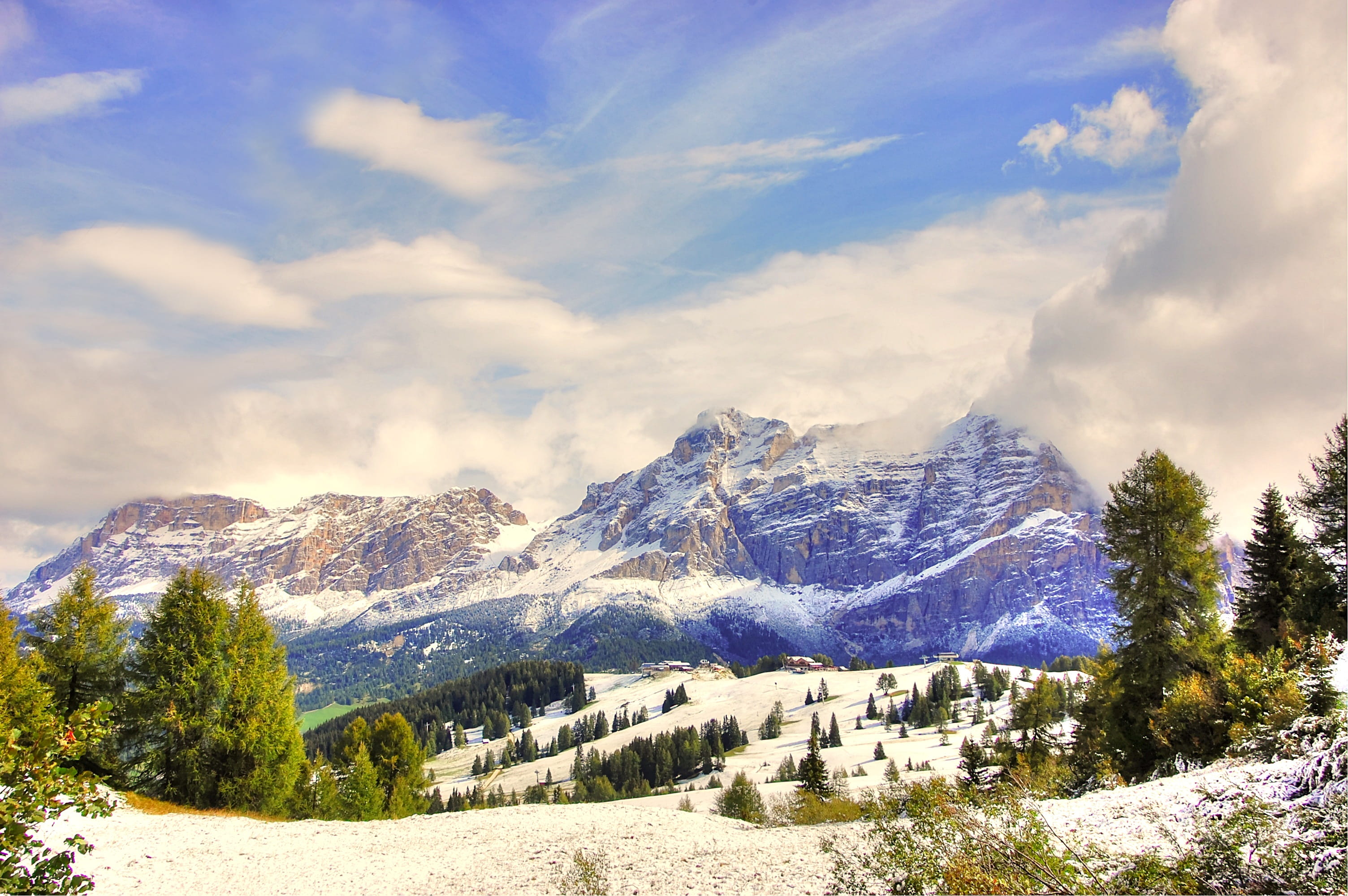 no people, mountain peak, tranquil scene, hike, idyllic, environment, south tyrol, away, tranquility, coniferous tree, summer, nature, snowcapped mountain, HD Wallpaper