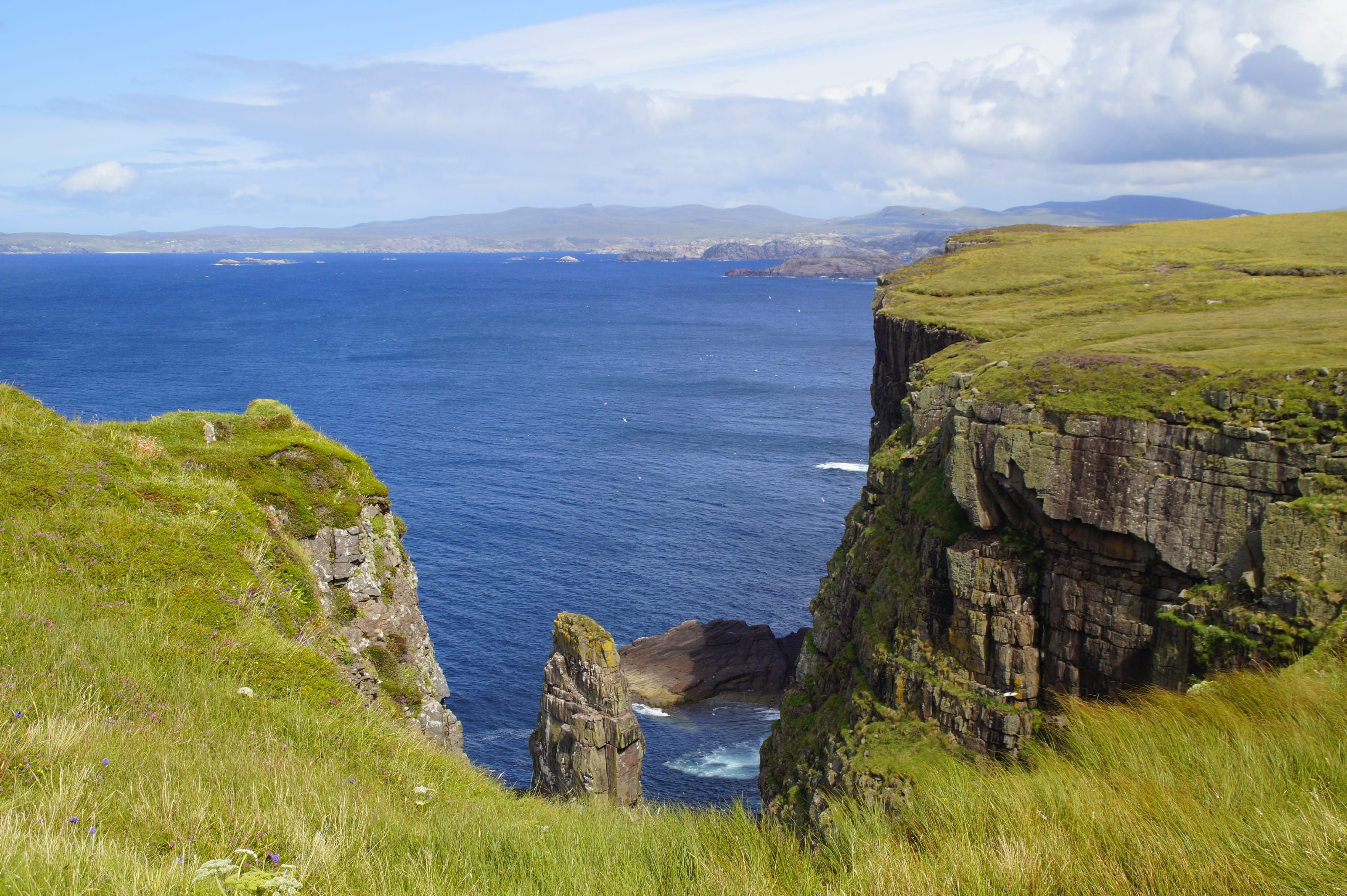 mood, 2K, tranquility, handa, sea, handa island, united kingdom, plant, scotland, rock nose, grass, outdoors, non-urban scene, green color, coast, cliff, HD Wallpaper