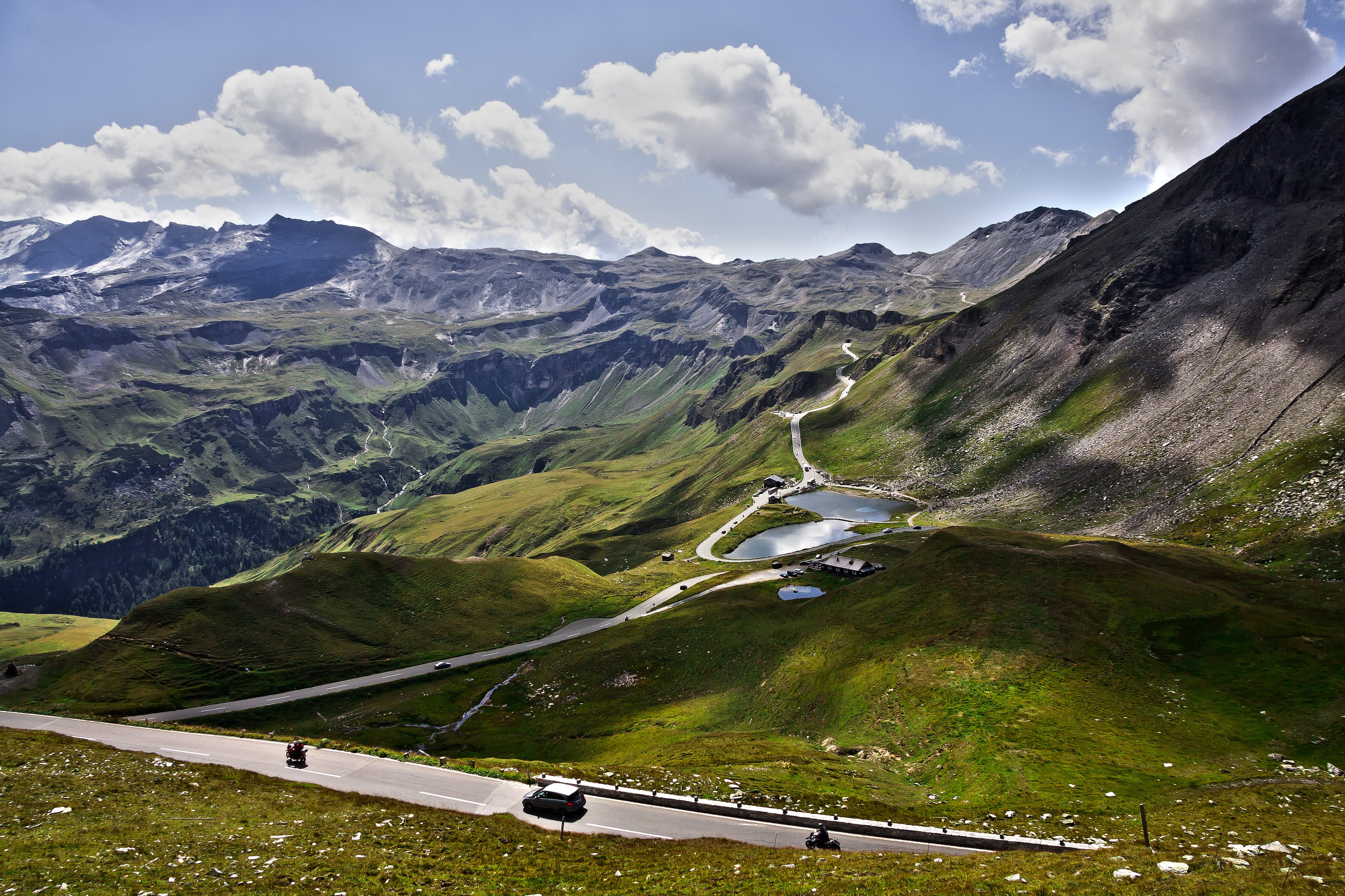 view, high alpine road, mountain range, non-urban scene, environment, bergtour, mountains, 4K, sky, cloud - sky, clouds, scenics - nature, pine woodland, HD Wallpaper