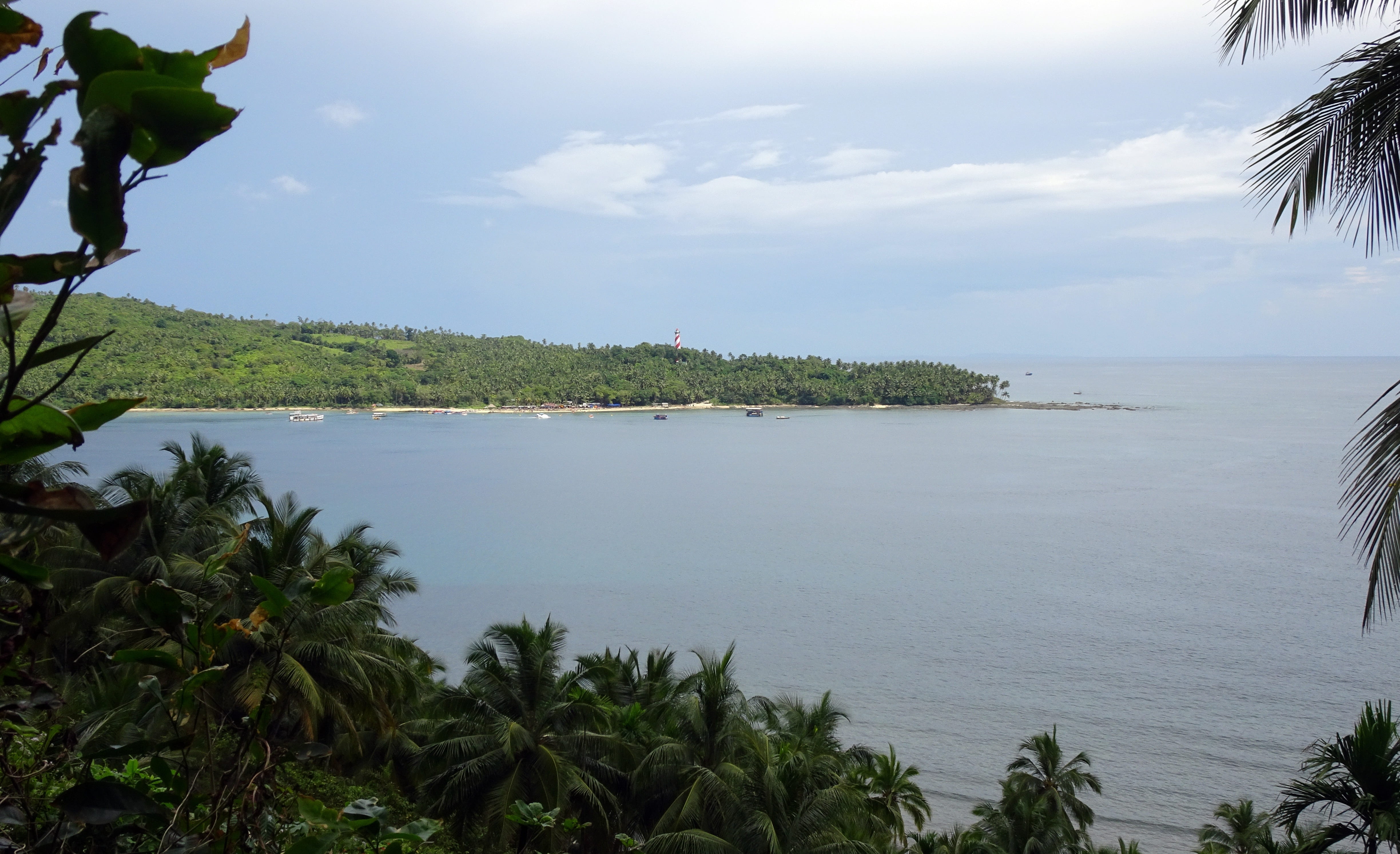 water, andaman, view, growth, tranquility, tranquil scene, light house, india, beauty in nature, tropical climate, sky, cloud - sky, green color, tree, HD Wallpaper