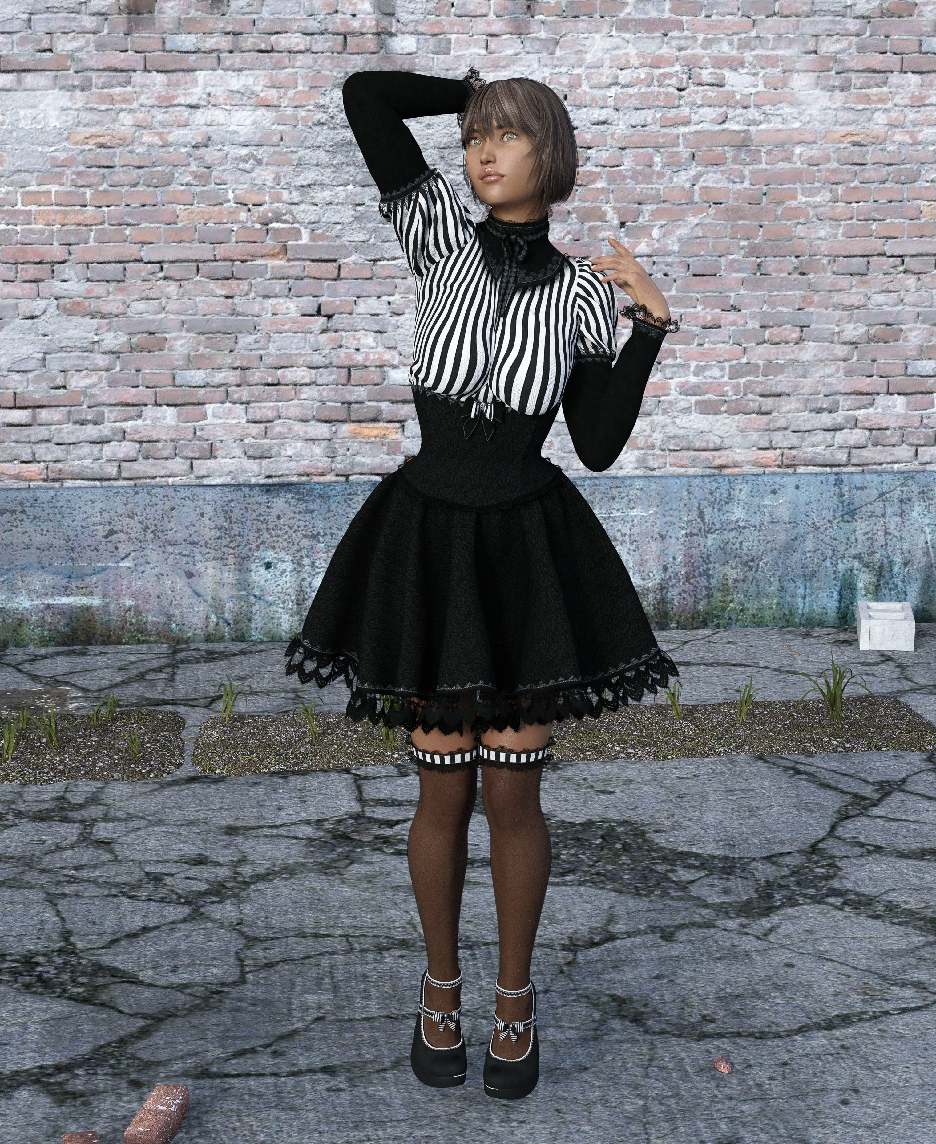 full length, dress, black color, brick wall, grunge, backyard, young women, brick, 3dfrau, outdoors, gothic, front view, real people, feminine, vintage, Phone HD Wallpaper