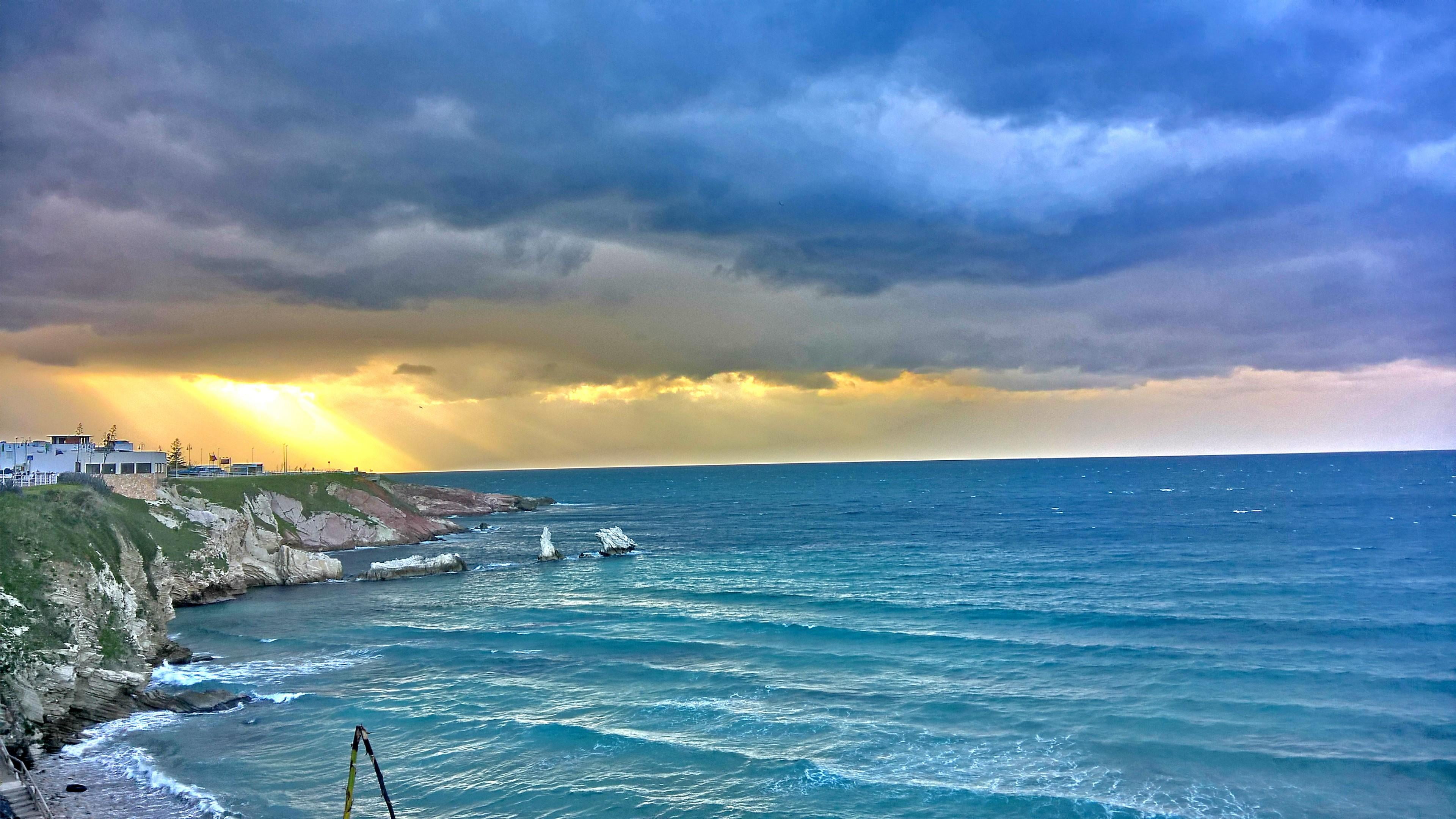 beauty in nature, colors, ray, cloud, terrasani, nofilter, environment, land, horizon, horizon over water, dramatic sky, nature, sunset, travel, cloud - sky, HD Wallpaper