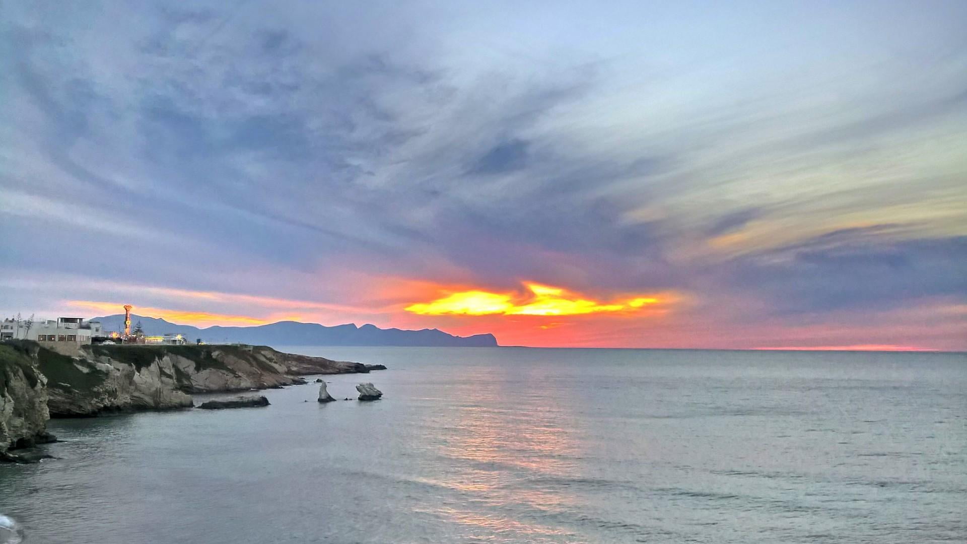 spring, 1080P, dramatic sky, tranquil scene, land, burn sky, blue, sea, solid, beauty in nature, rock - object, island, beach, cloud - sky, rock, nature, HD Wallpaper