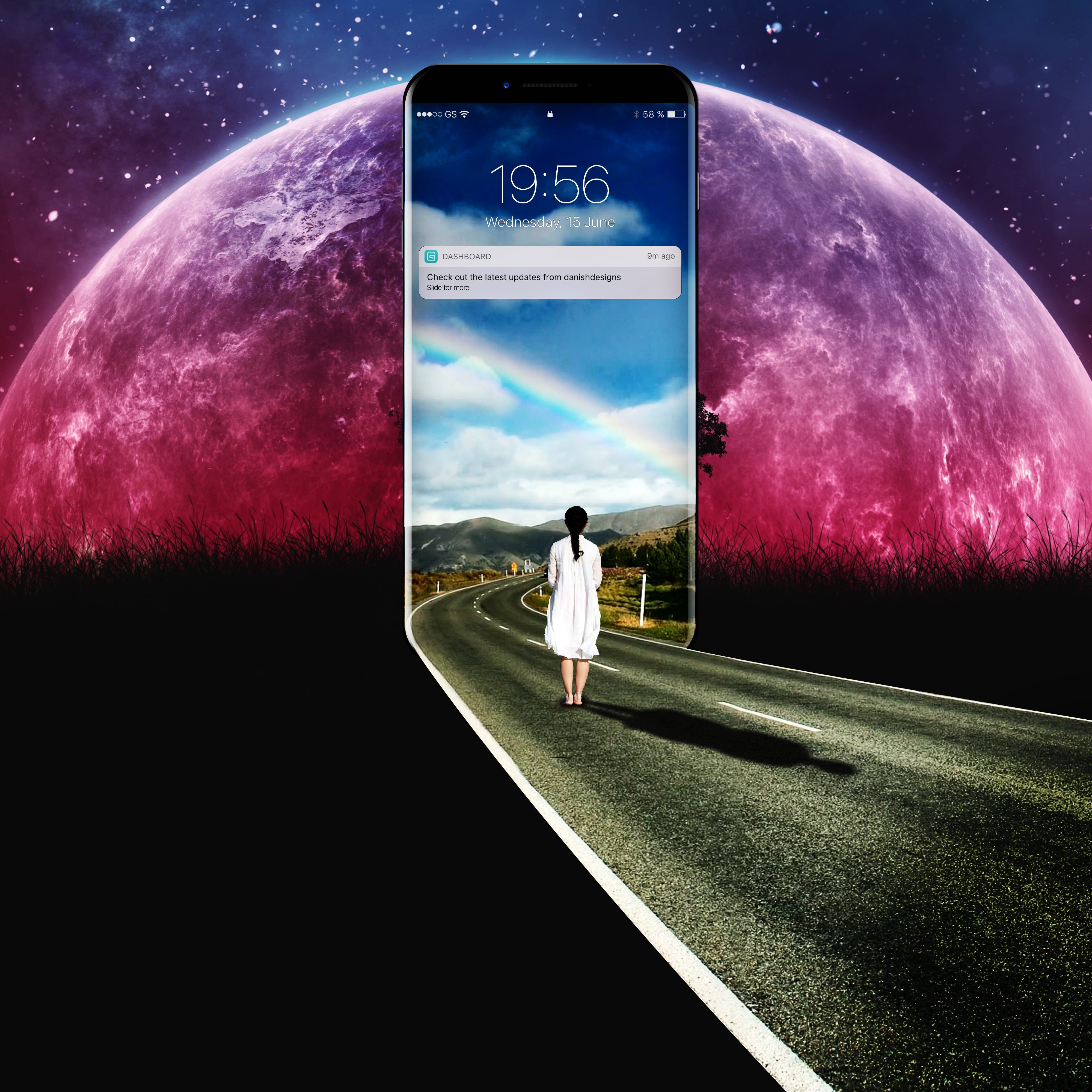 outdoors, delusion, walking, rear view, real people, 4K, woman, road, space, assembly, star - space, night, astronomy, full length, space exploration, Phone HD Wallpaper