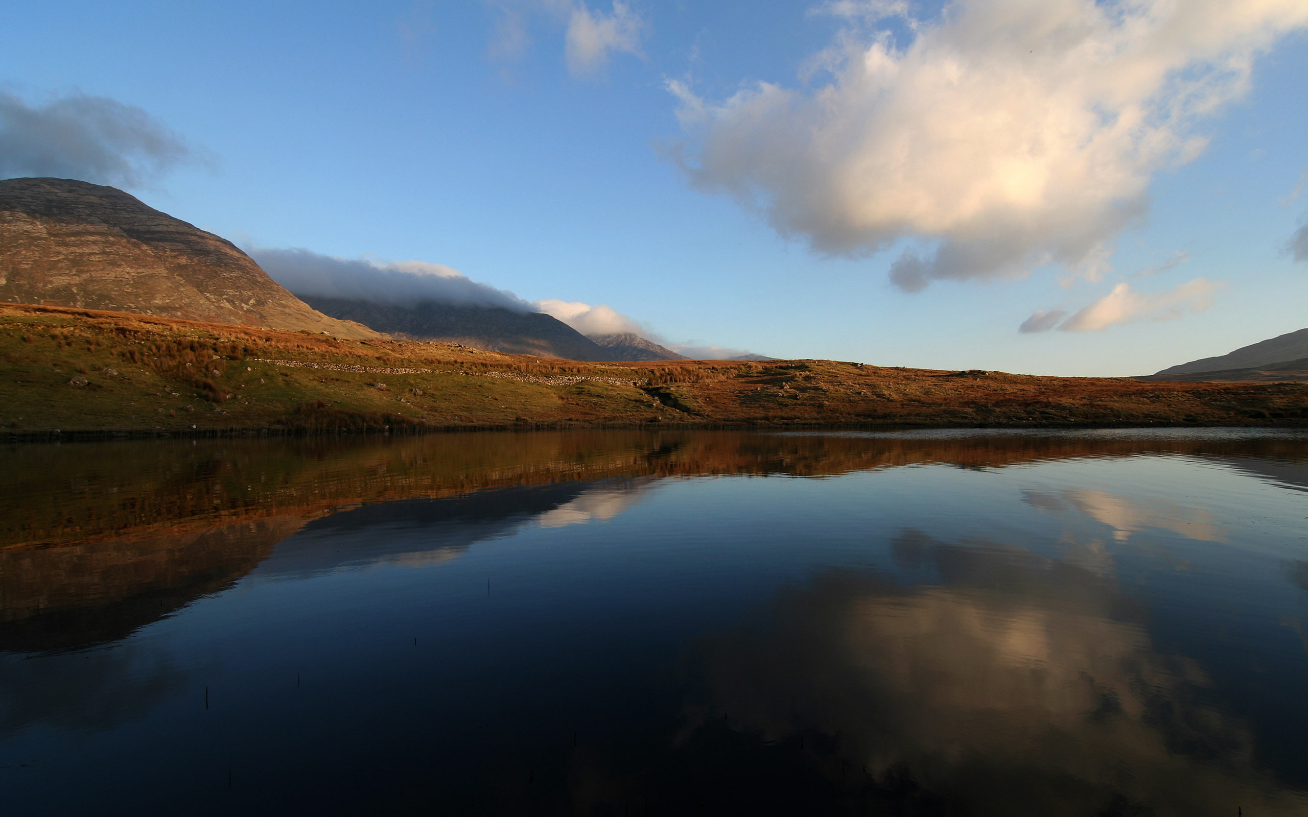 mountain range, clouds, no people, cloud - sky, tranquil scene, reflection, remote, connemara, canoneosdigitalrebelxt, connemaraireland, water, sky, canon, HD Wallpaper