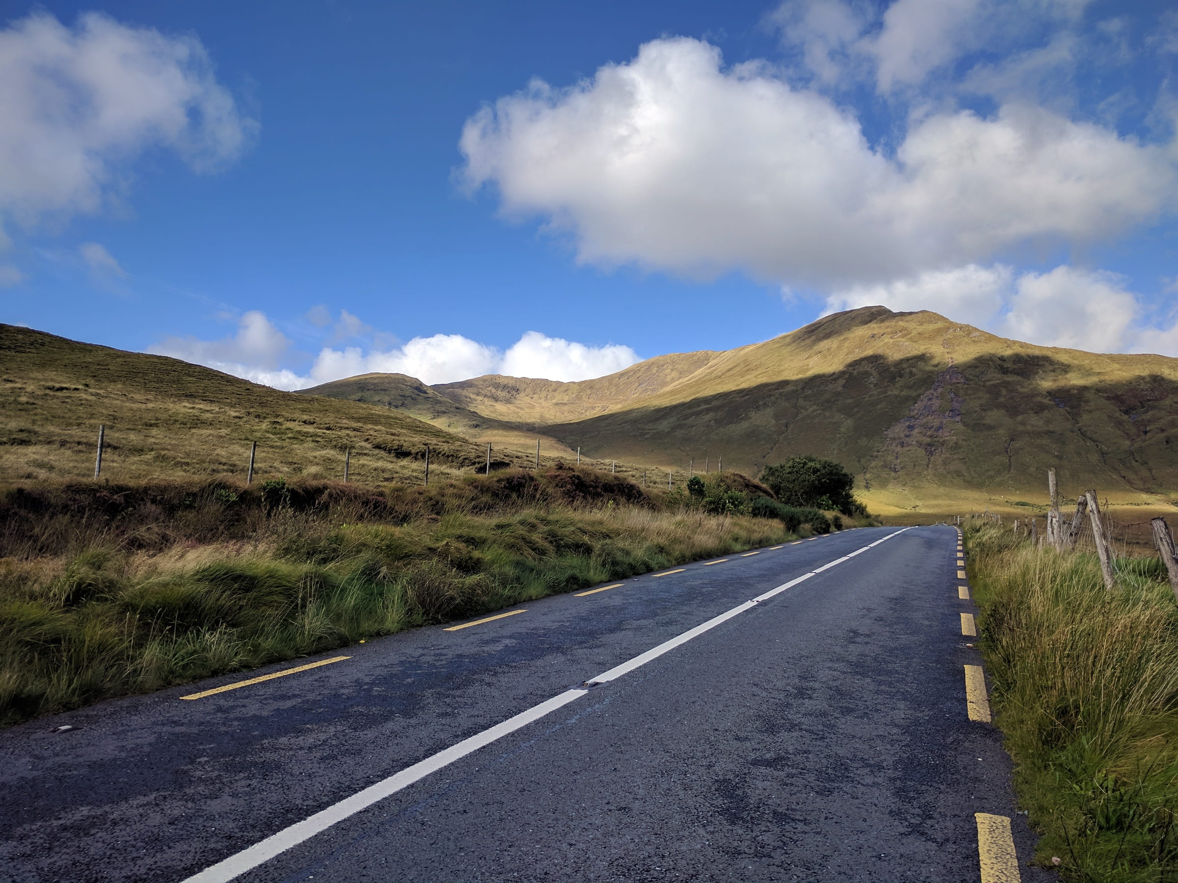 mountain range, cloud - sky, no people, long, sky, empty road, road marking, diminishing perspective, landscape, road, the way forward, connemara, hill, HD Wallpaper