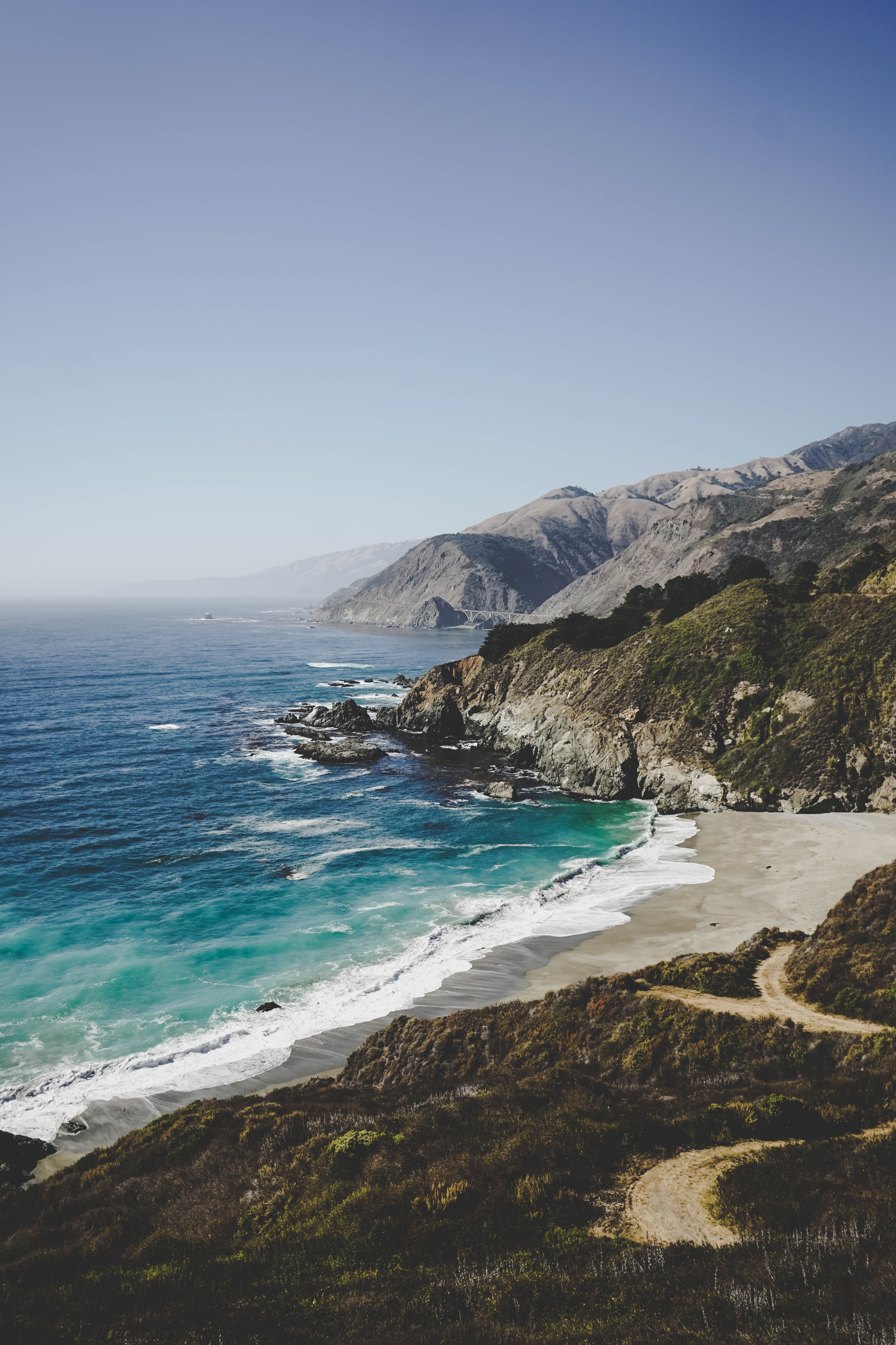 big Sur, seascape, front, island, wave, landscape, california, sky, wafe, rock - Object, beach, europe, coast, summer, tourism, pacific Ocean, Phone HD Wallpaper