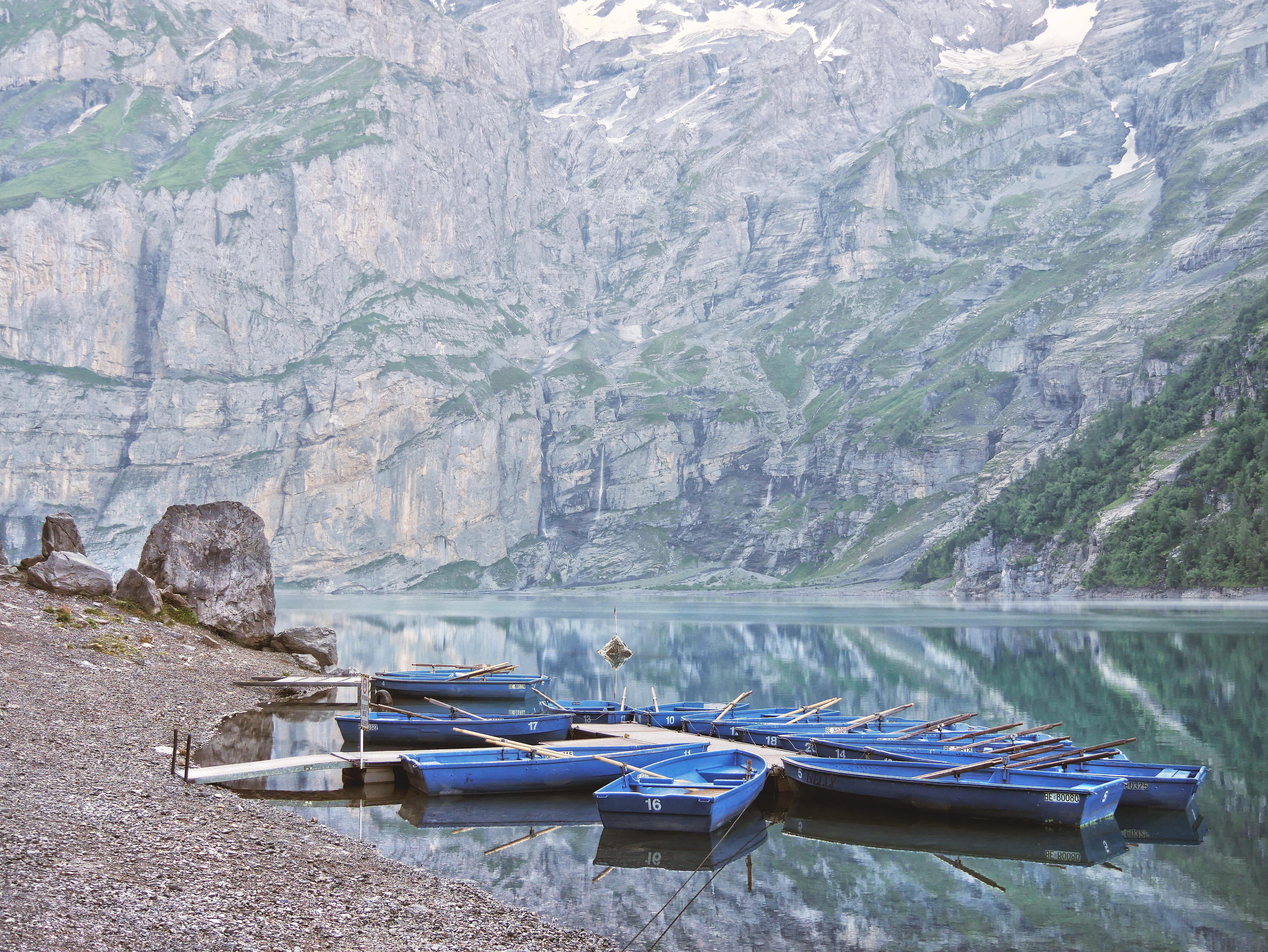 vehicle, rock, jon, outdoors, day, no people, boats, boat, kandersteg, non-urban scene, moored, landscape, plant, mountain, water, tranquil scene, vessel, HD Wallpaper