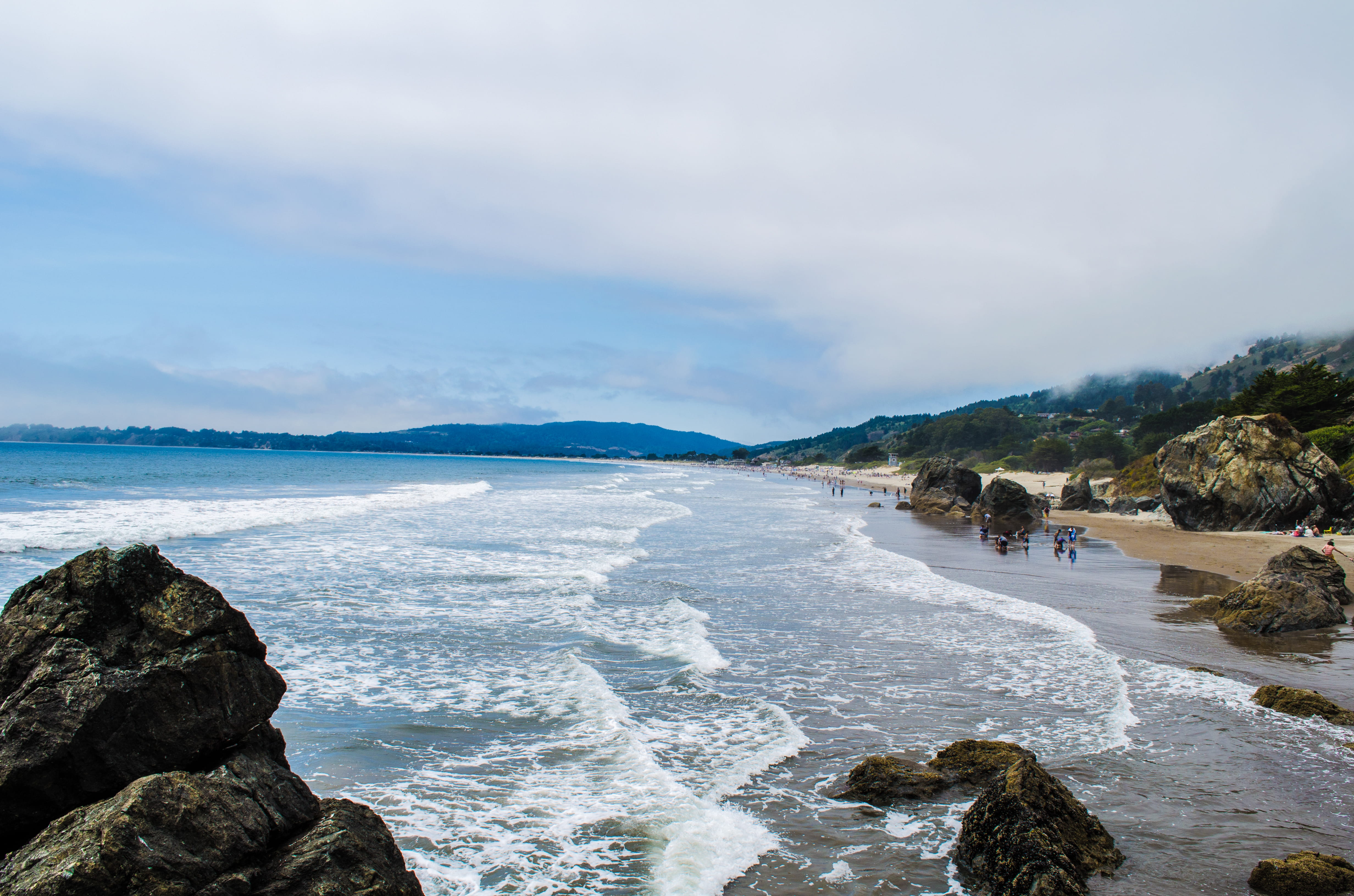 cloud - sky, mountain, outdoors, stinson beach, solid, motion, rocky coastline, day, scenics - nature, sky, nature, beach, united states, water, beauty in nature, HD Wallpaper