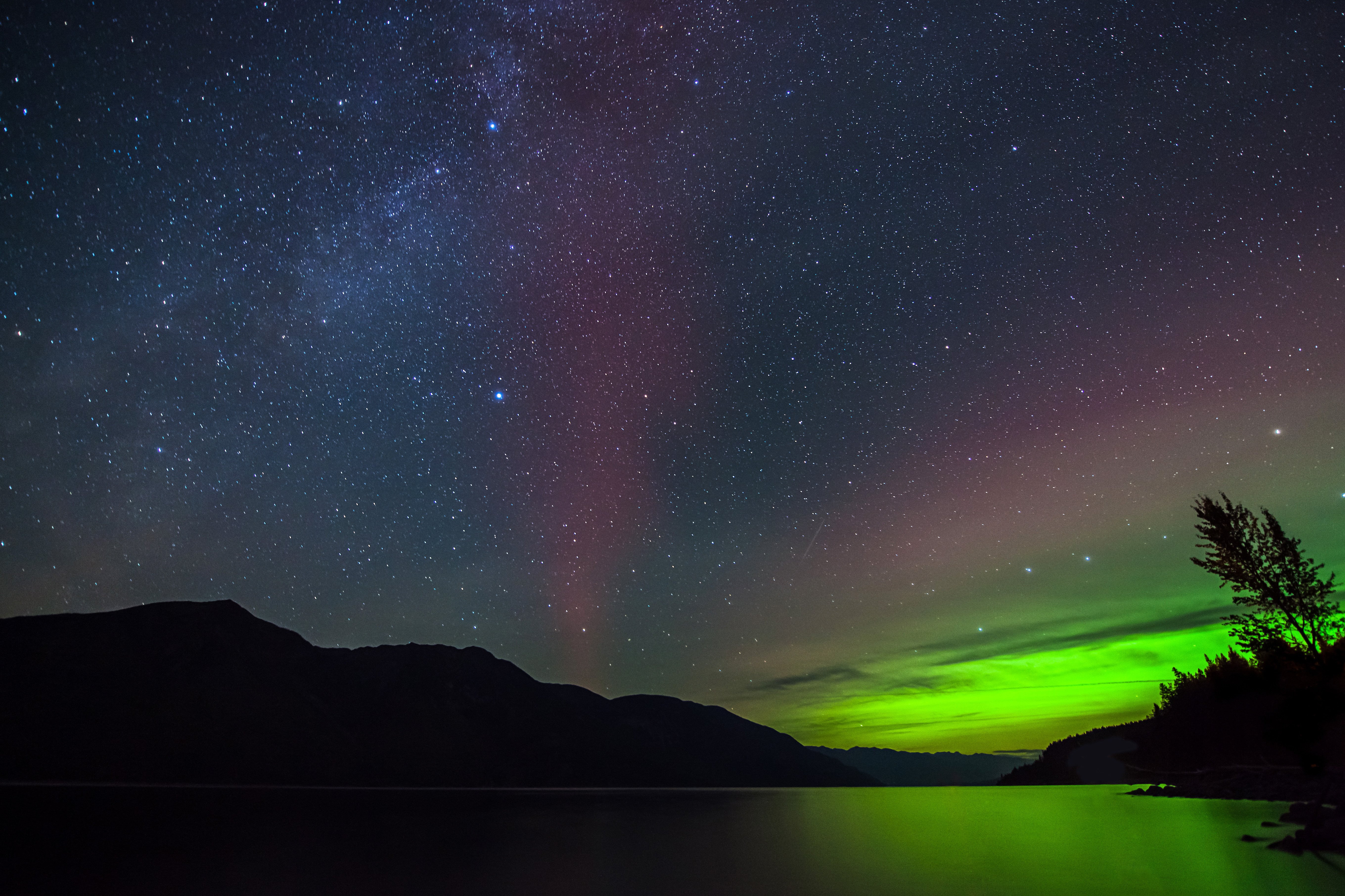 5K, lake, kootenay, stars, lights, Northern, HD Wallpaper