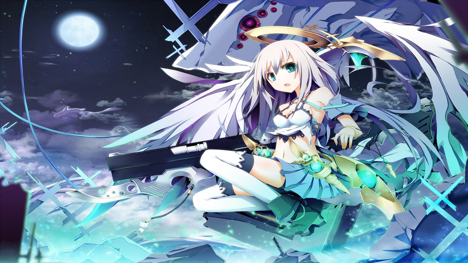 anime girls, green eyes, 720P, anime, white hair, chillstep, HD Wallpaper