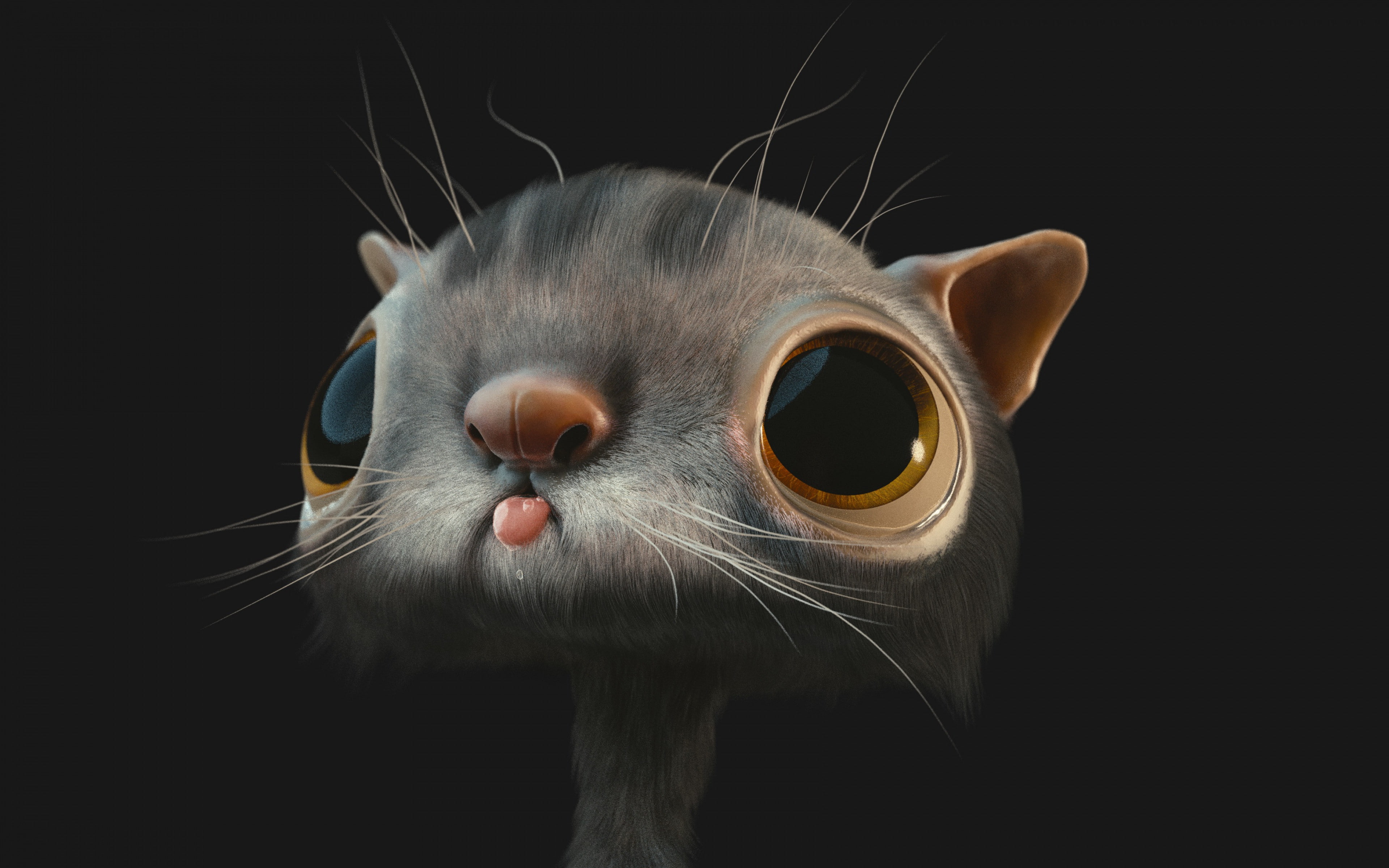 face backgrounds, t, 3D, download 3840x2400 Cat, 4K, big eyes, HD Wallpaper