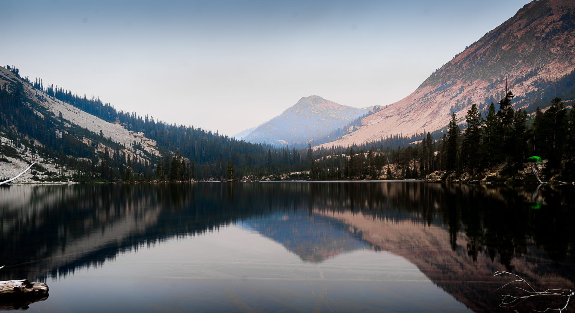 reflection, pine woodland, outdoors, plant, 1080P, lake, water, nature, travel destinations, mountain range, day, sawtooth mountains, backpacking, tranquility, HD Wallpaper