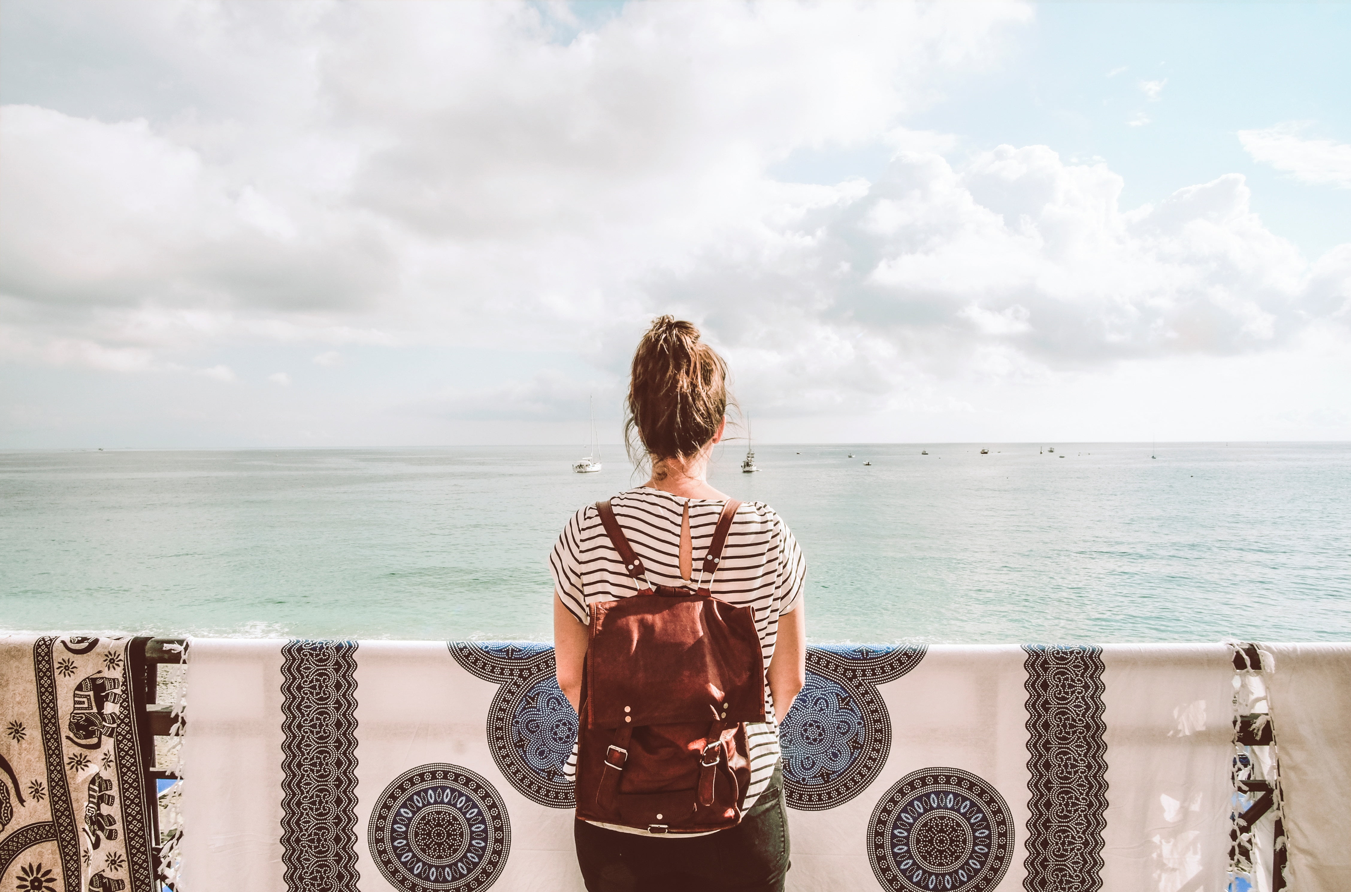 one Person, tourist, people, beautiful, day, travel, brown, coastline, scenics, young Adult, sunlight, backpack, beauty In Nature, real people, vacations, HD Wallpaper
