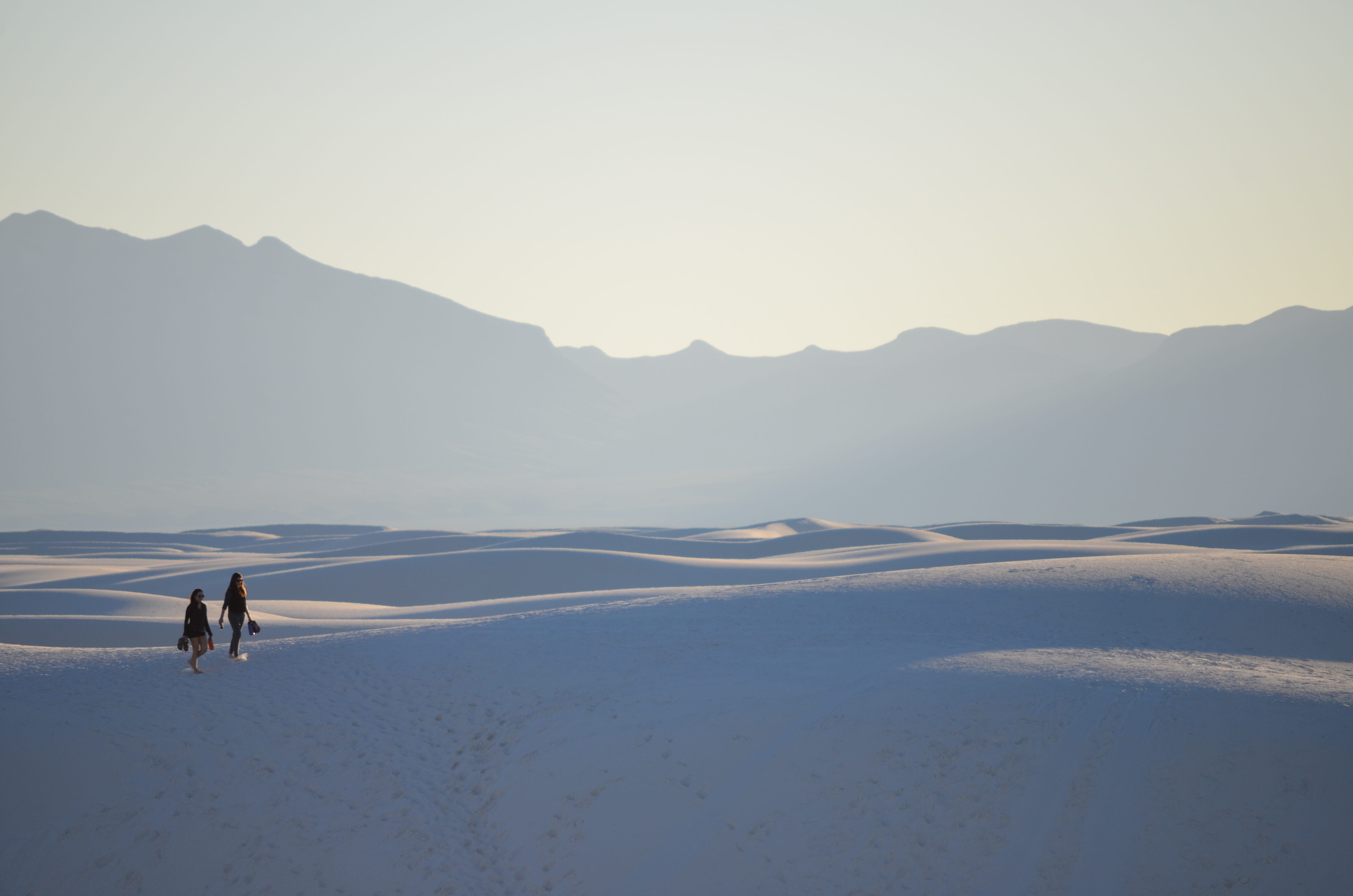 mountain, vertebrate, nm, tranquil scene, cold temperature, snow, hike, dune, land, nature, animal, copy space, sky, two, walking, winter, person, sand, HD Wallpaper