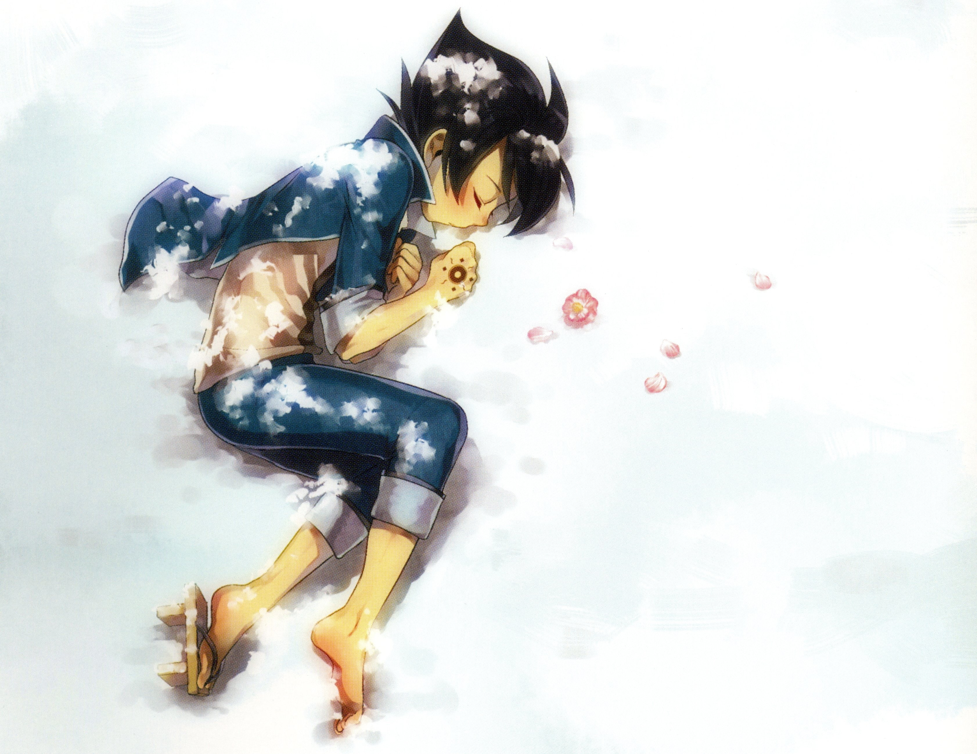 original, ot nm, pink, snow, 2K, clothes, sleeves, geta, flower, head, HD Wallpaper