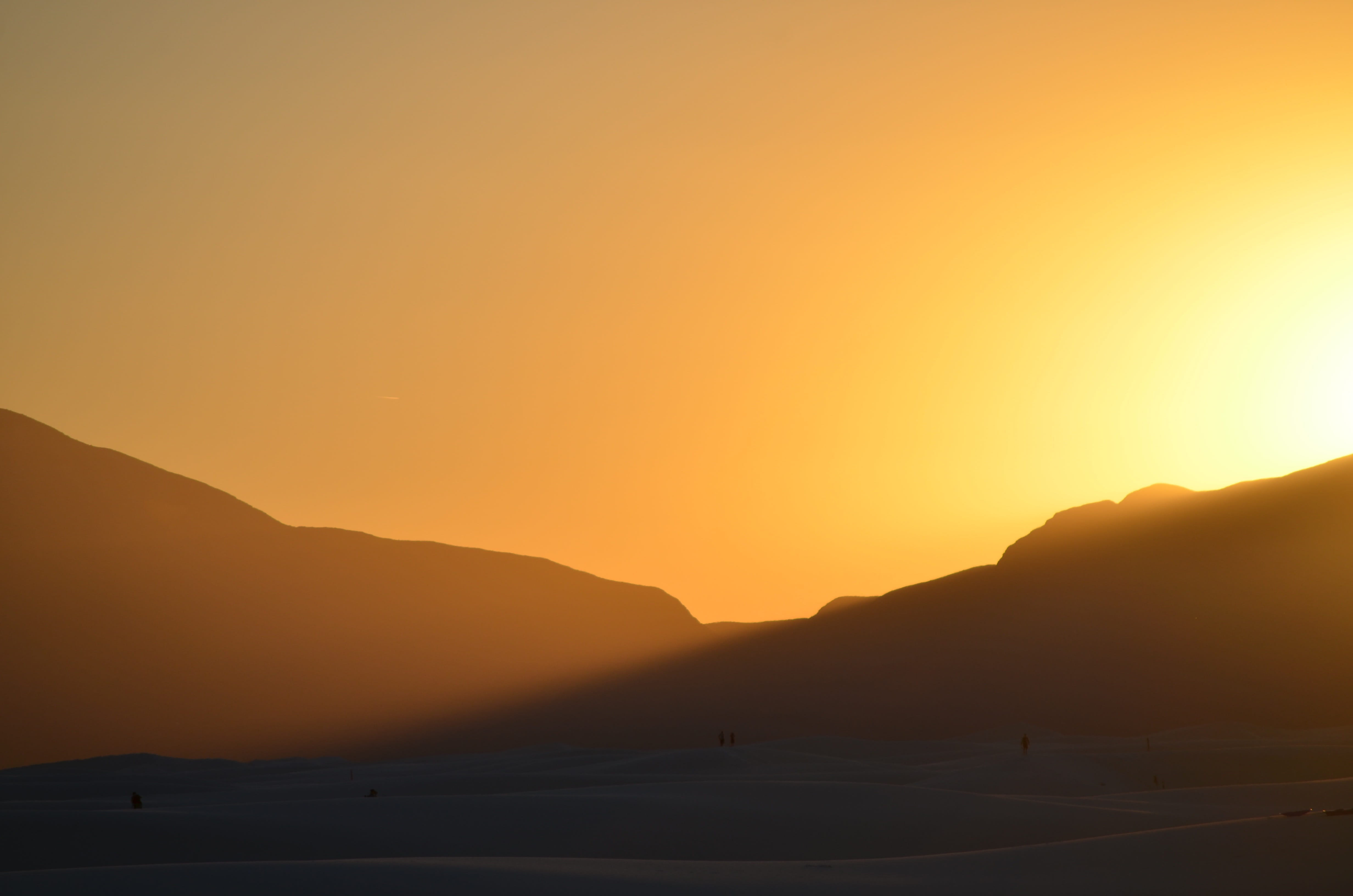 nature, white sands national monument, 4K, sky, silhouette, sunset, environment, mountains, no people, landscape, outdoors, remote, sand, dunes, united states, HD Wallpaper