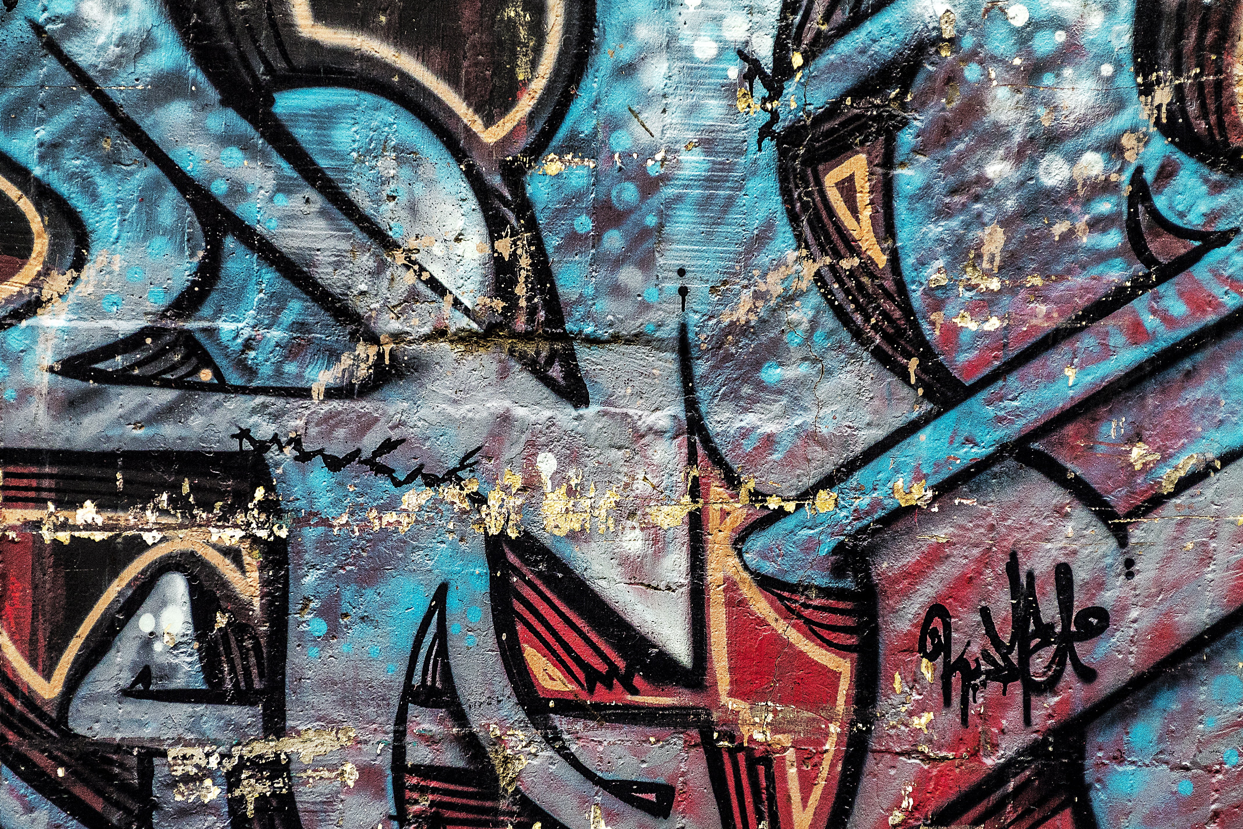 textured effect, red, city, architecture, painted, creativity, building exterior, blue, vandalism, tags, pattern, graffiti wall, abstract, medellin, wall, HD Wallpaper