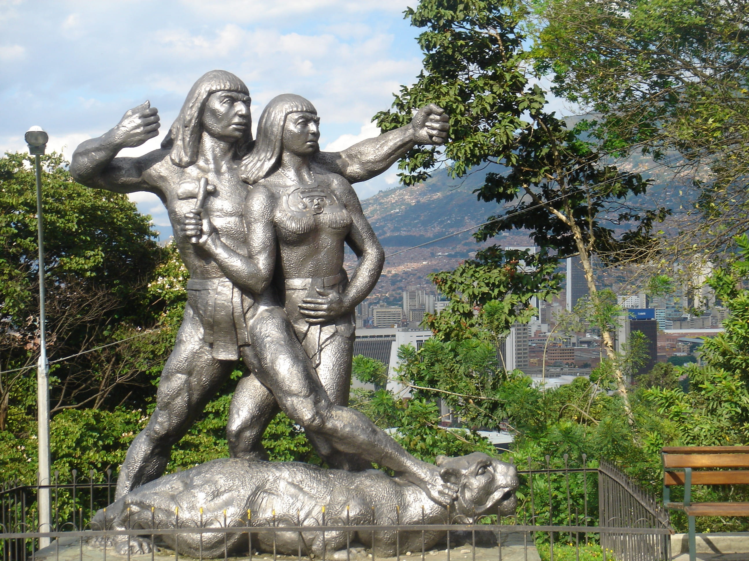 plant, Colombia, representation, metal sculpture, outdoors, Sculpture, artistic, building exterior, Statue, tree, day, architecture, built structure, human representation, HD Wallpaper