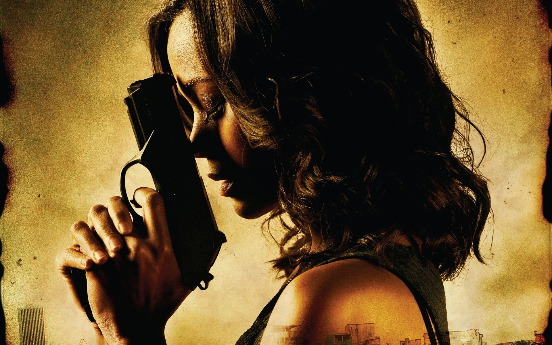 girl, Zoe Saldana, Colombian, Colombiana, 1080P, gun, action, HD Wallpaper