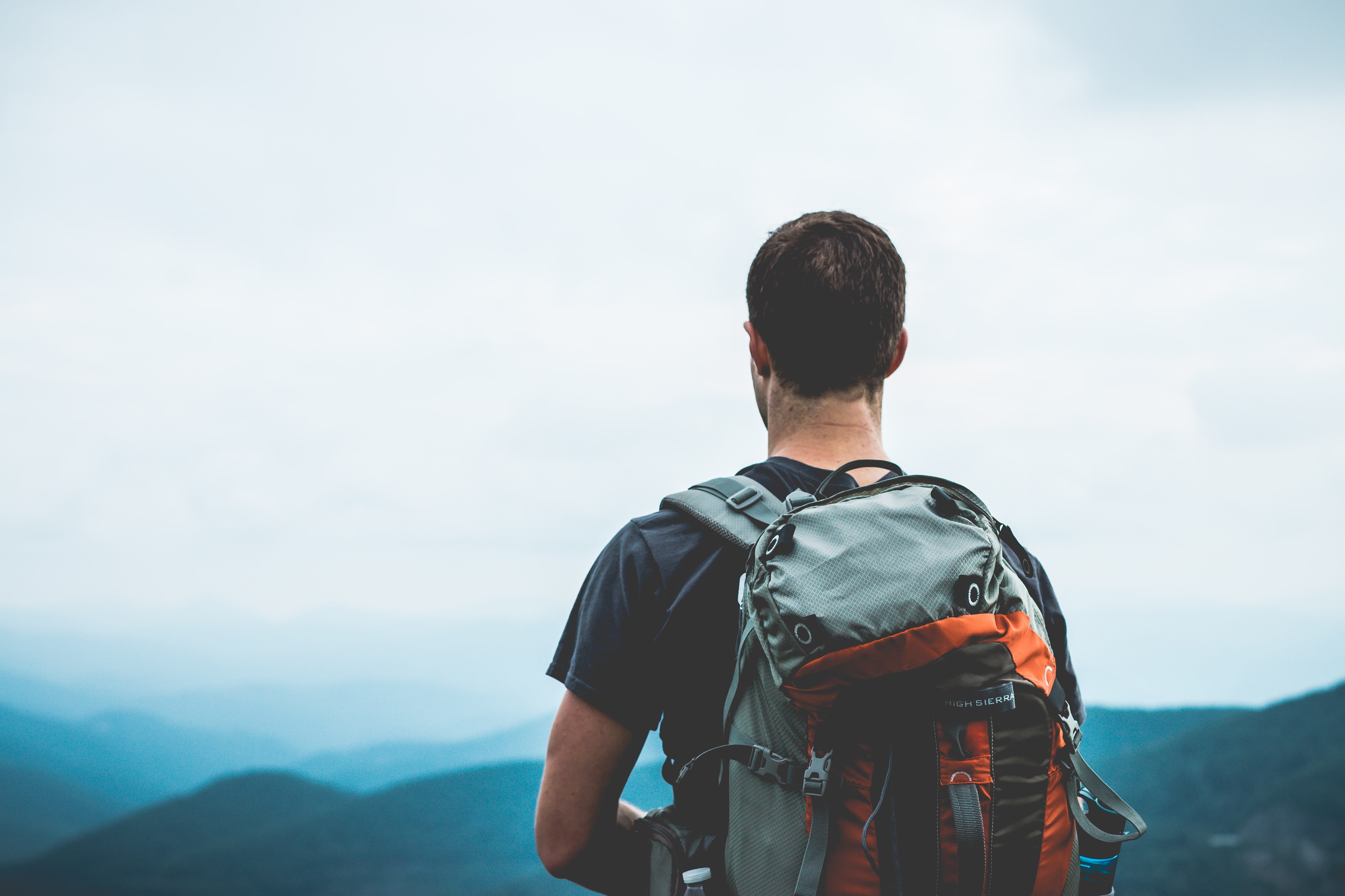 copy Space, outdoors, standing, hike, leisure activity, tourist, wearing, mountain Peak, caucasian Ethnicity, males, healthy lifestyle, cliff, carrying, HD Wallpaper