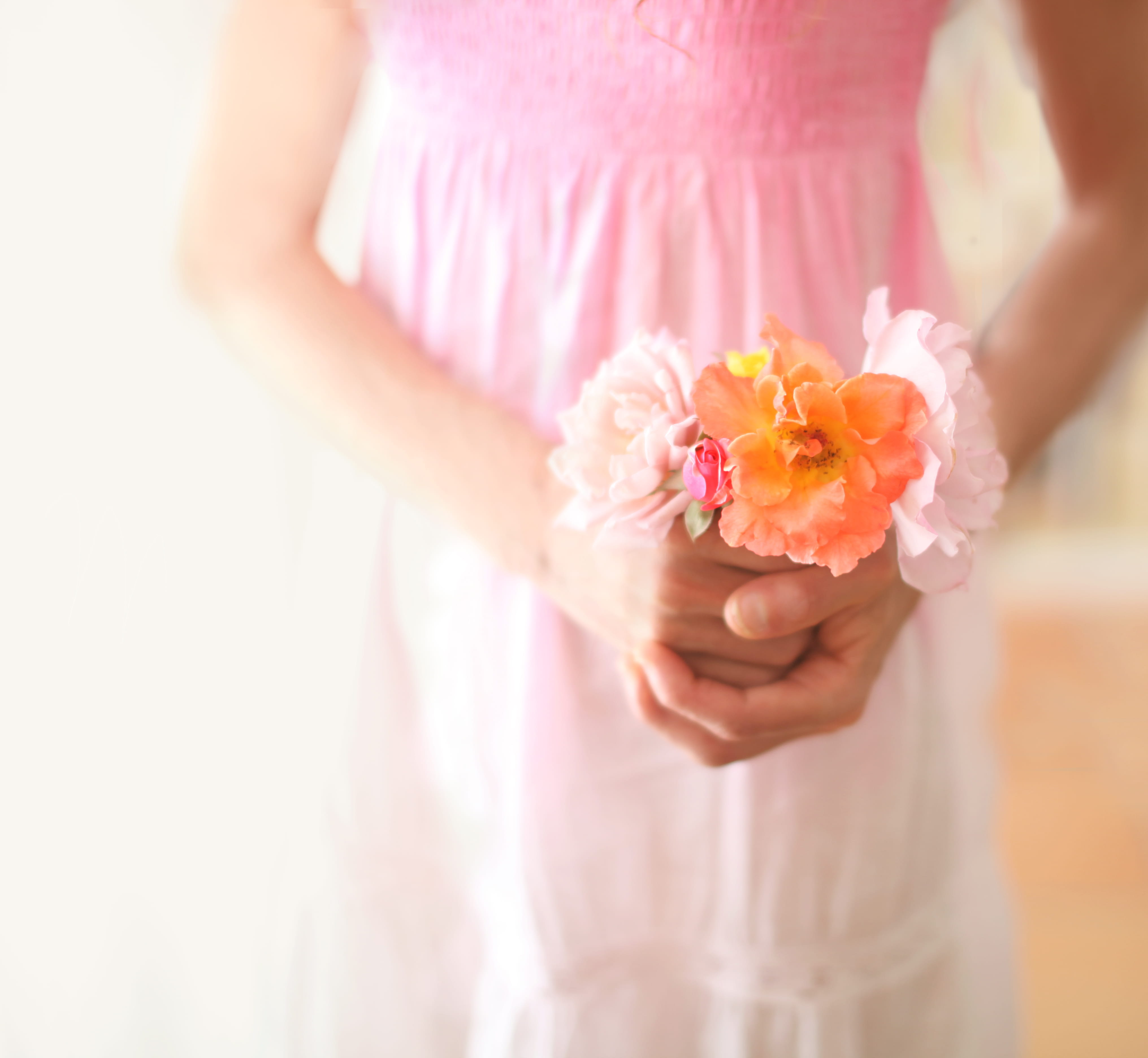 females, pink, bride, midsection, front view, human Hand, kid, 4K, human body part, rose - Flower, flower bouquet, fragility, flower arrangement, hand, HD Wallpaper