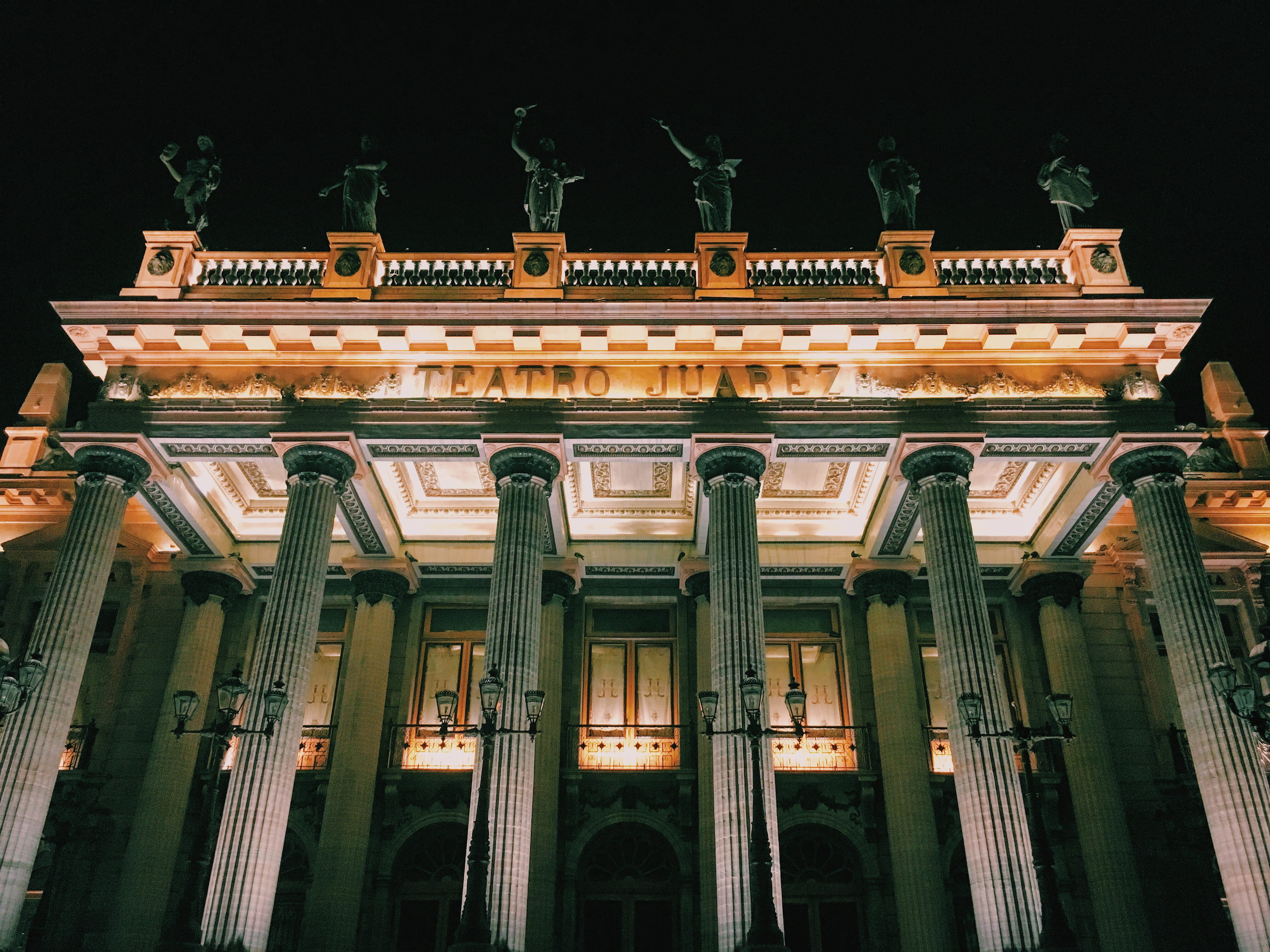 history, window, low angle view, built structure, mexico, night, building, no people, neo-classical, building exterior, guanajuato, architecture, theatre, HD Wallpaper