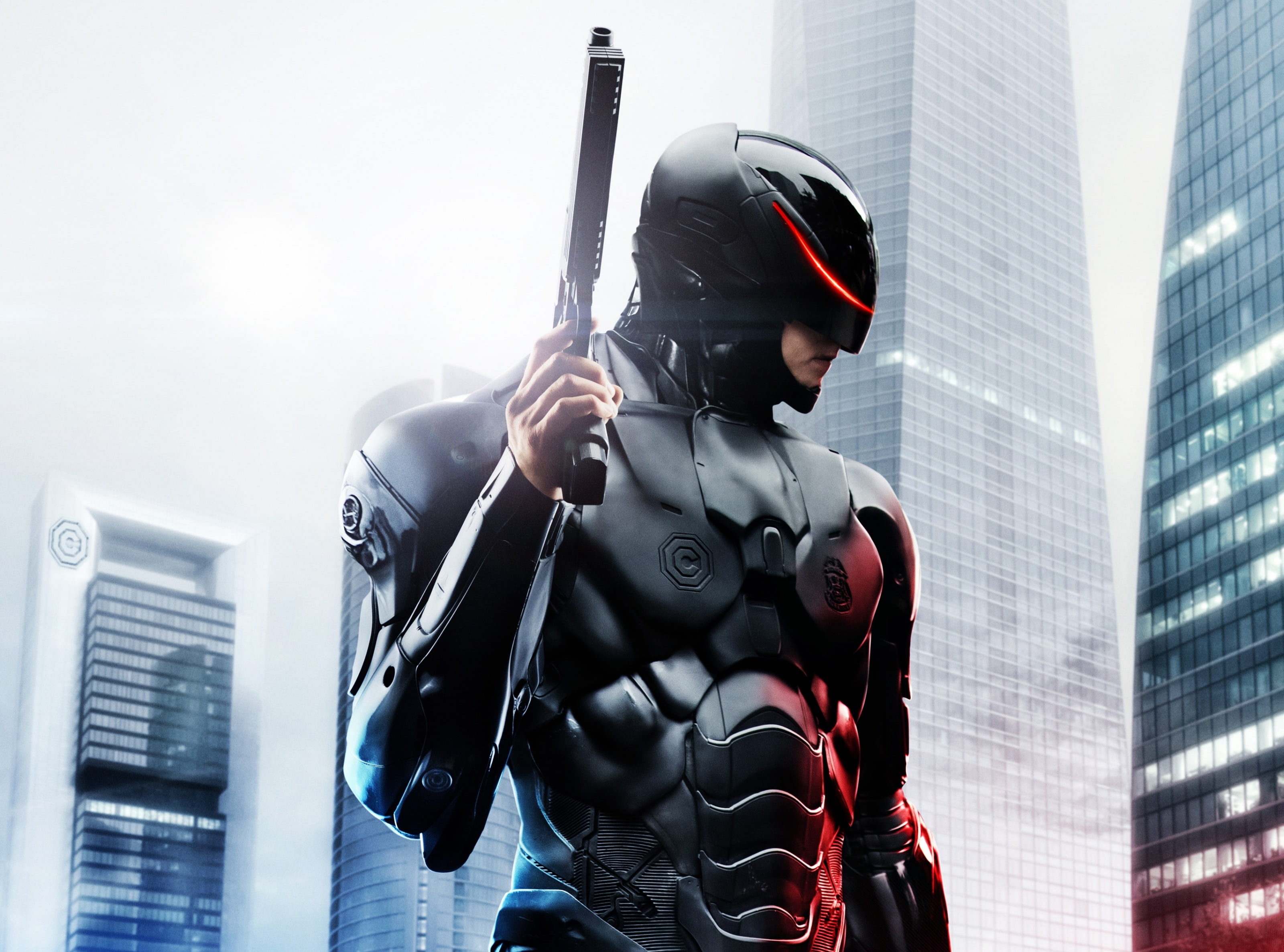security, science fiction, holding, day, movie, Robocop, built structure, architecture, standing, building, city, protection, gi, 2014, building exterior, HD Wallpaper