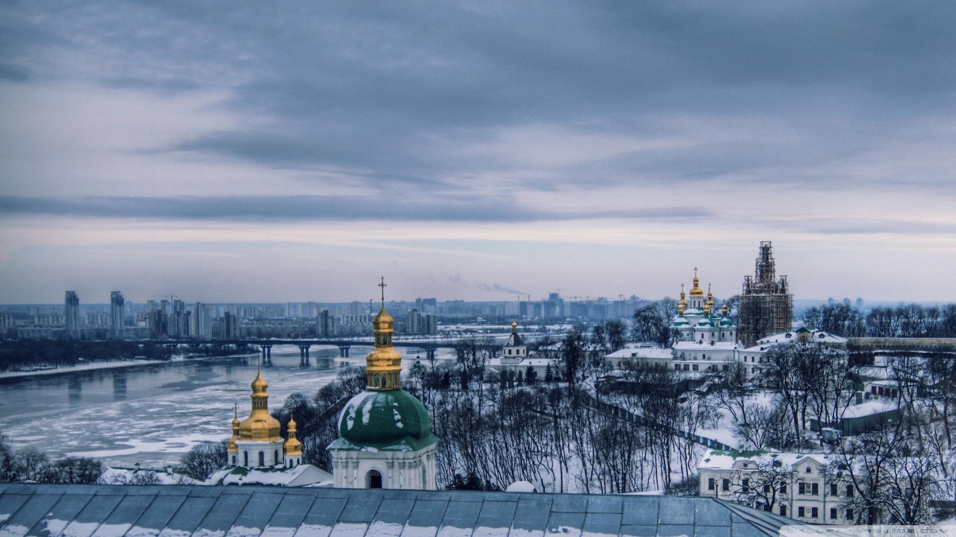 river, winter, nature and landscapes, churches, moscow, 1080P, city, HD Wallpaper