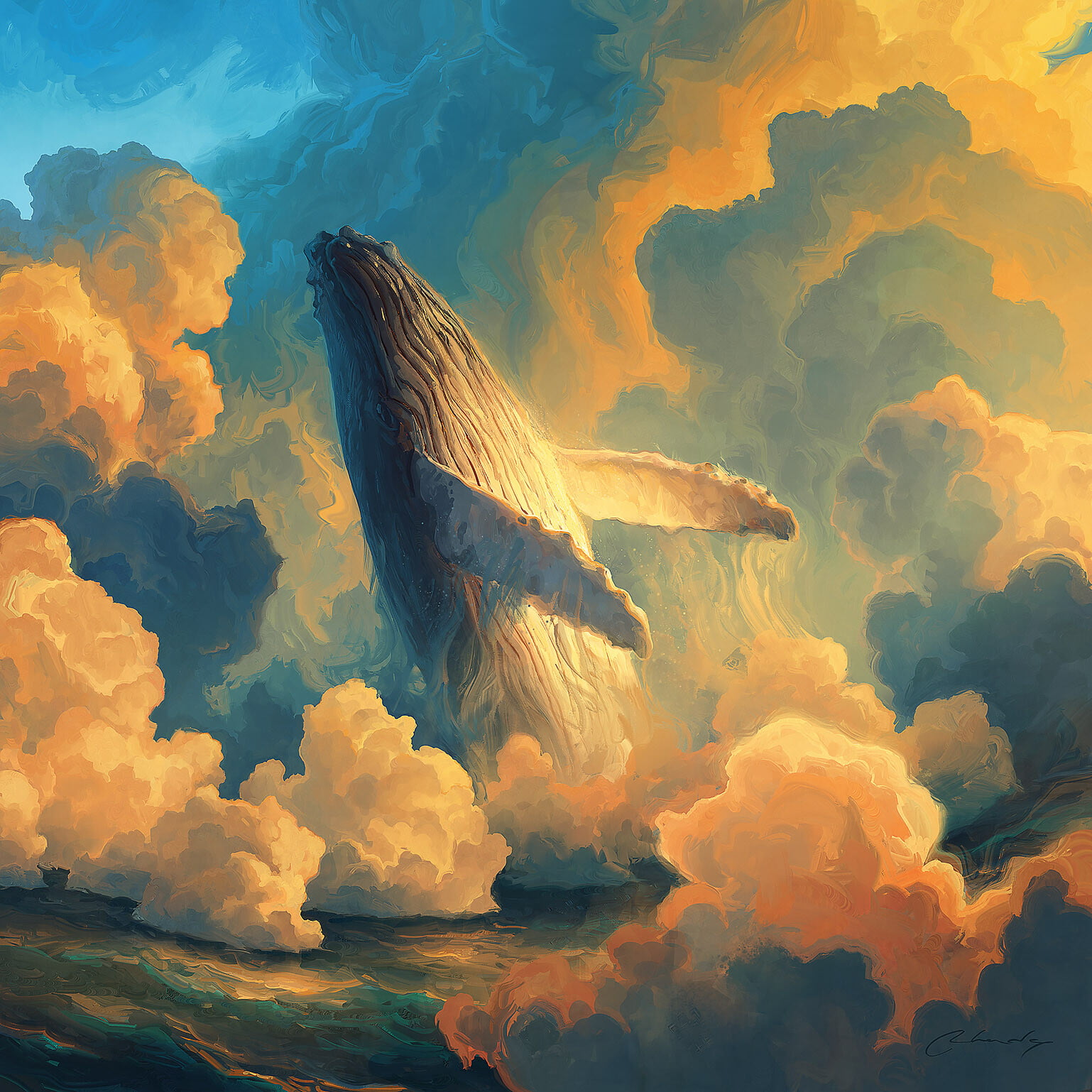 artwork, 720P, ArtStation, fantasy art, animals, whale, clouds, mammals, Artem Chebokha, sky, Phone HD Wallpaper