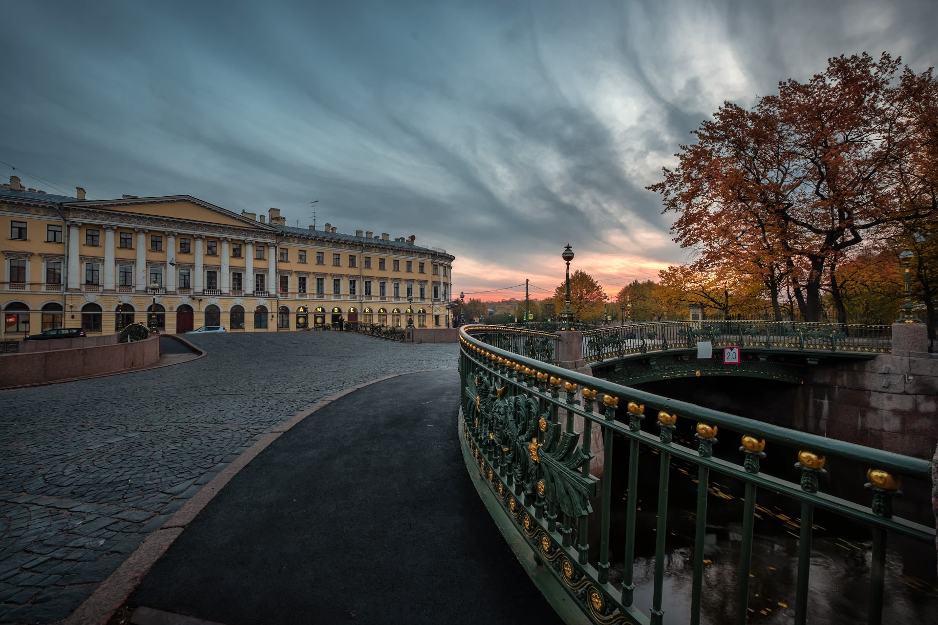 the fence, Saint Petersburg, Andrei, autumn, river, Peter, bridge, morning, the city, Sink, 1080P, apartment house, HD Wallpaper