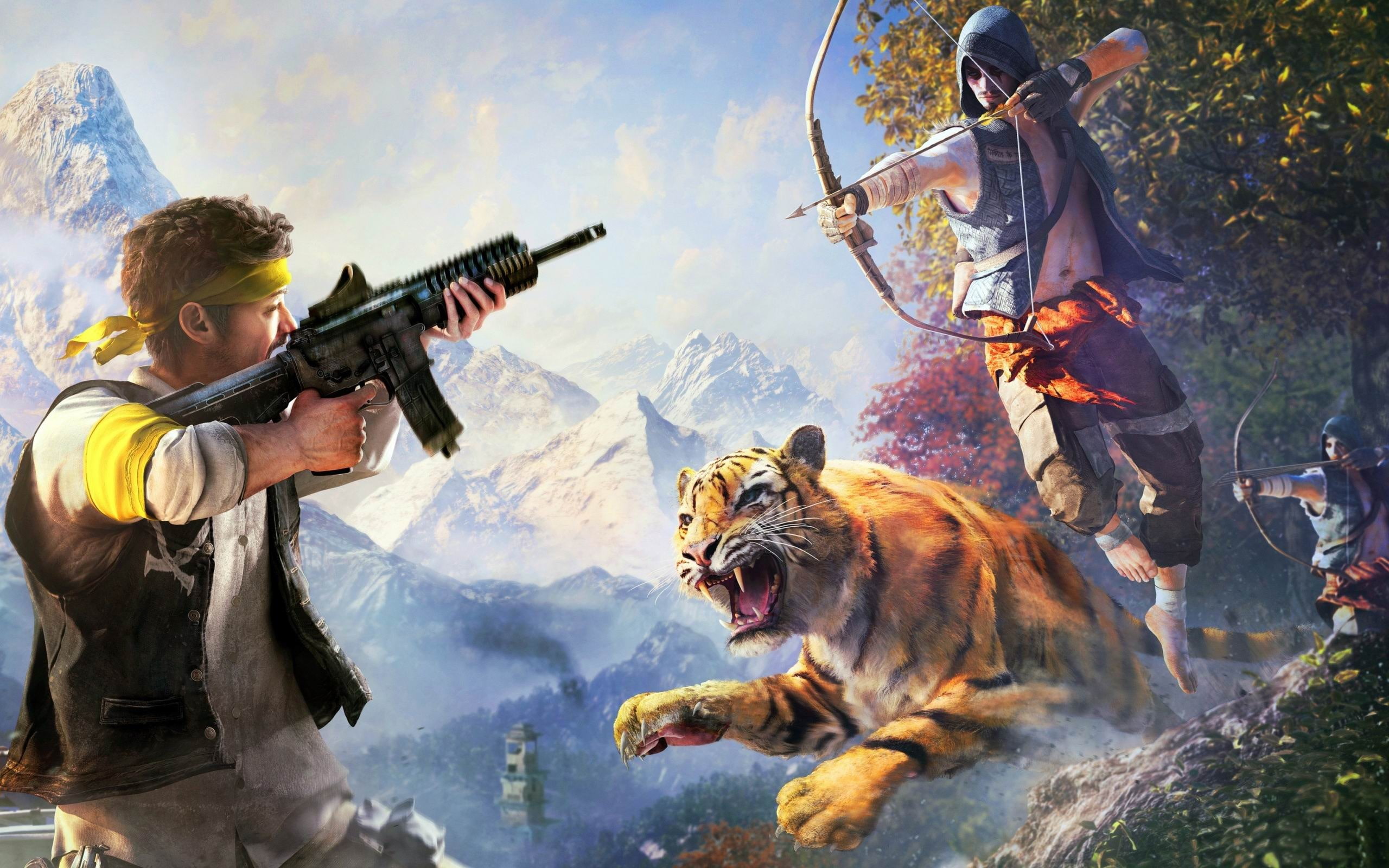 holding, adult, weapon, hd, 2K, game, real people, clothing, cry, one animal, domestic animals, hunter, day, cause, mid adult, far, rifle, nature, mammal, HD Wallpaper