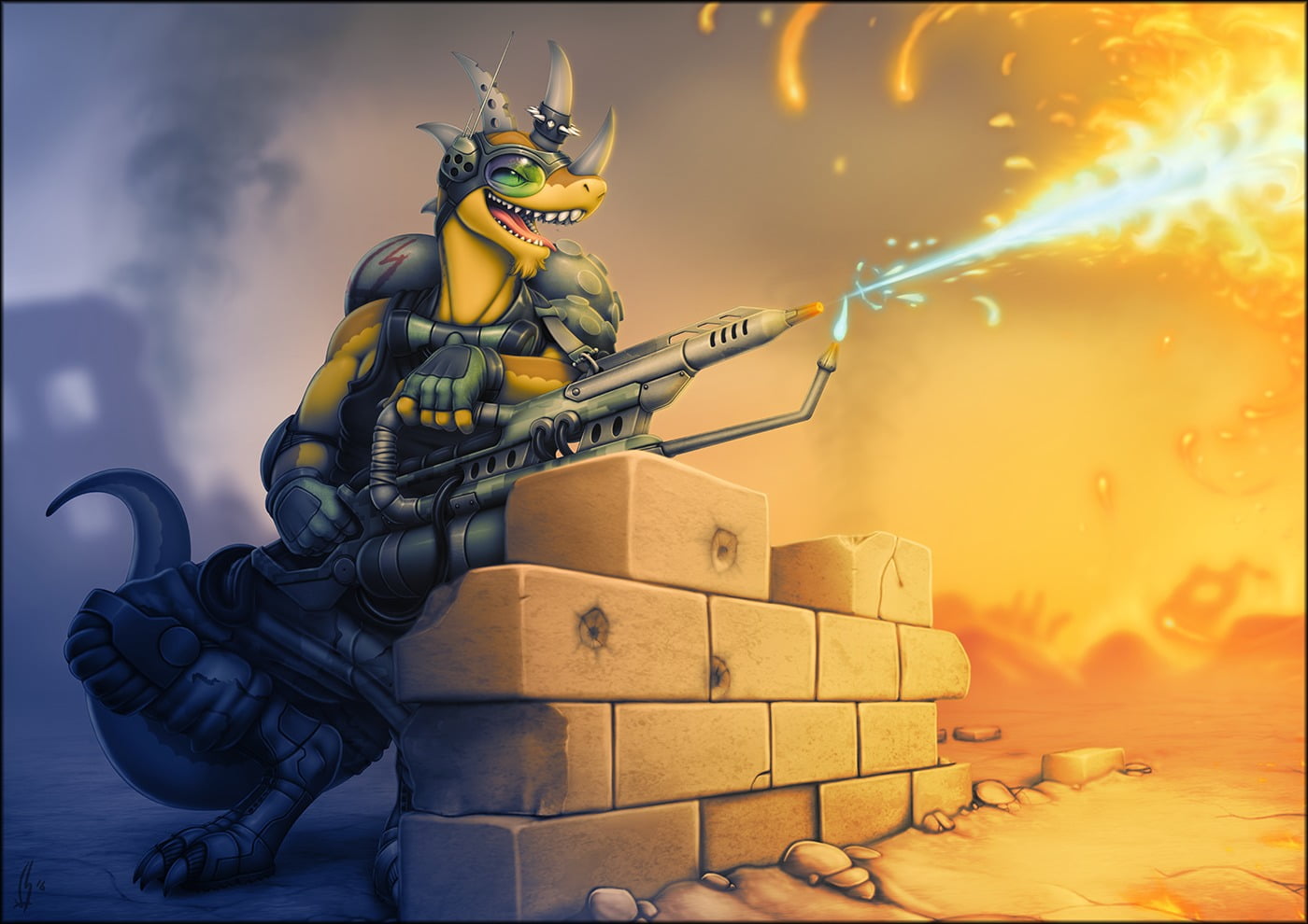 architecture, cloud - sky, art and craft, sculpture, male likeness, helmet, outdoors, safety, 720P, statue, Anthro, government, no people, robot, Flamethrower, HD Wallpaper