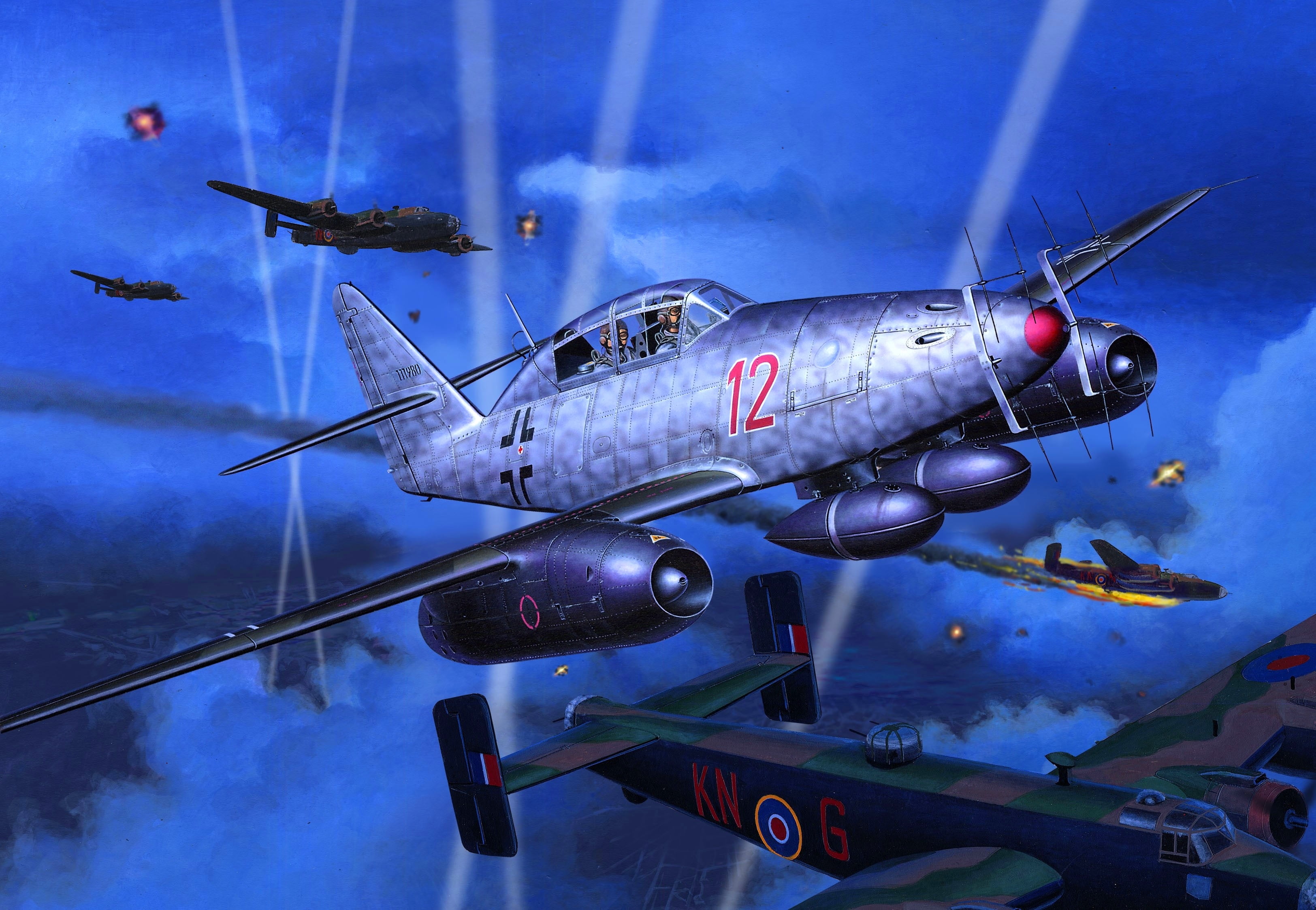Nightfighter, Me-262, 2K, Messerschmitt, Me 262B-1a/U1, The spotlight, HD Wallpaper