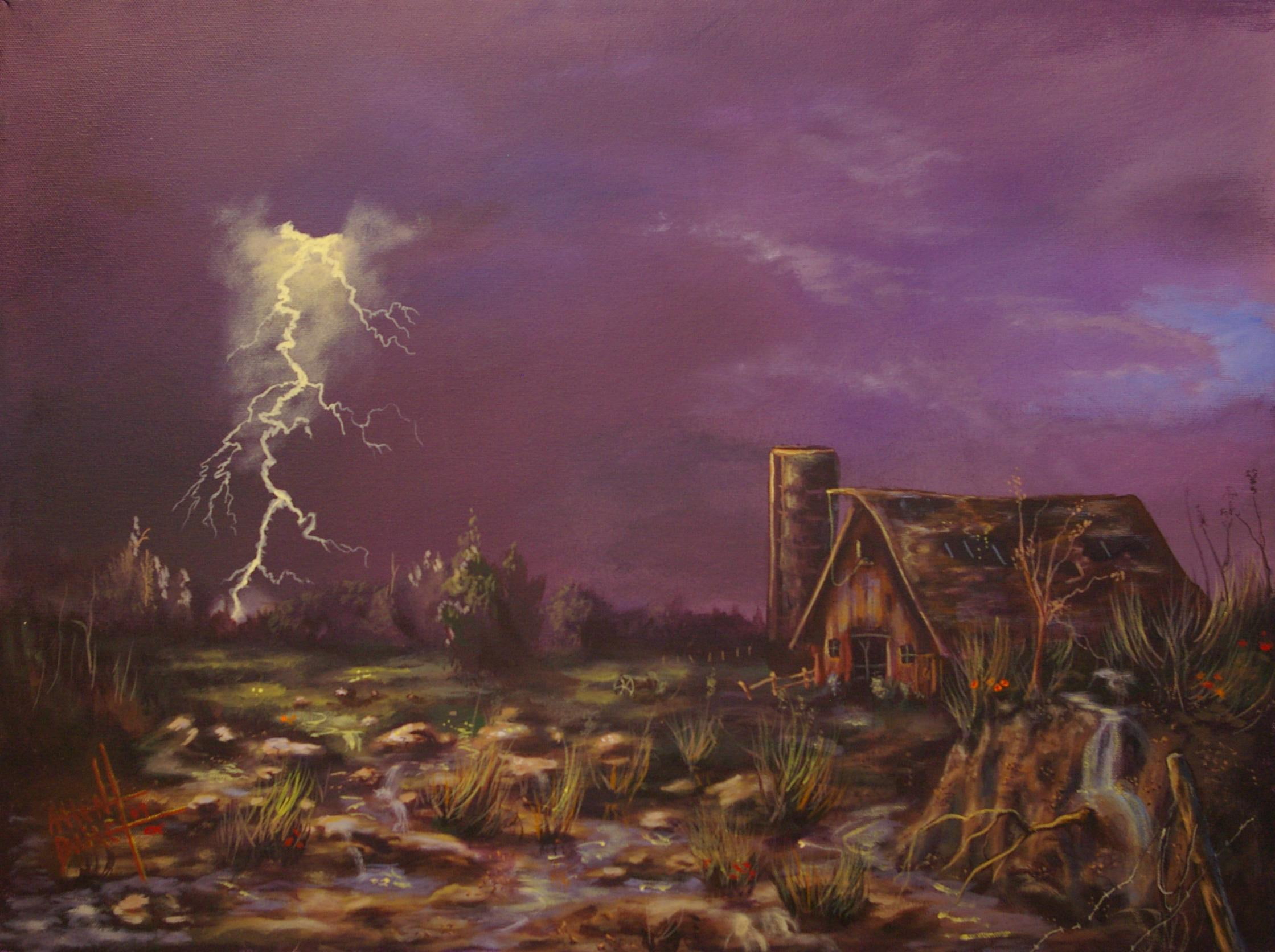 dodge city marshal, farm, burst, rain, 1080P, lightning, old west, clouds, cloud, barn, dodge city, storm, allen d bailey, HD Wallpaper