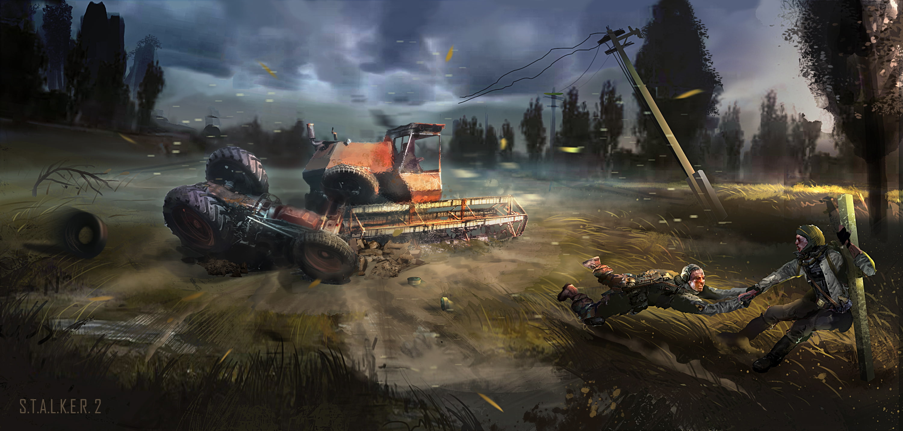 transportation, power, harvester, people, land Vehicle, mode of transportation, 2K, soldiers, dirt, government, day, sky, forest, occupation, Stalker, HD Wallpaper