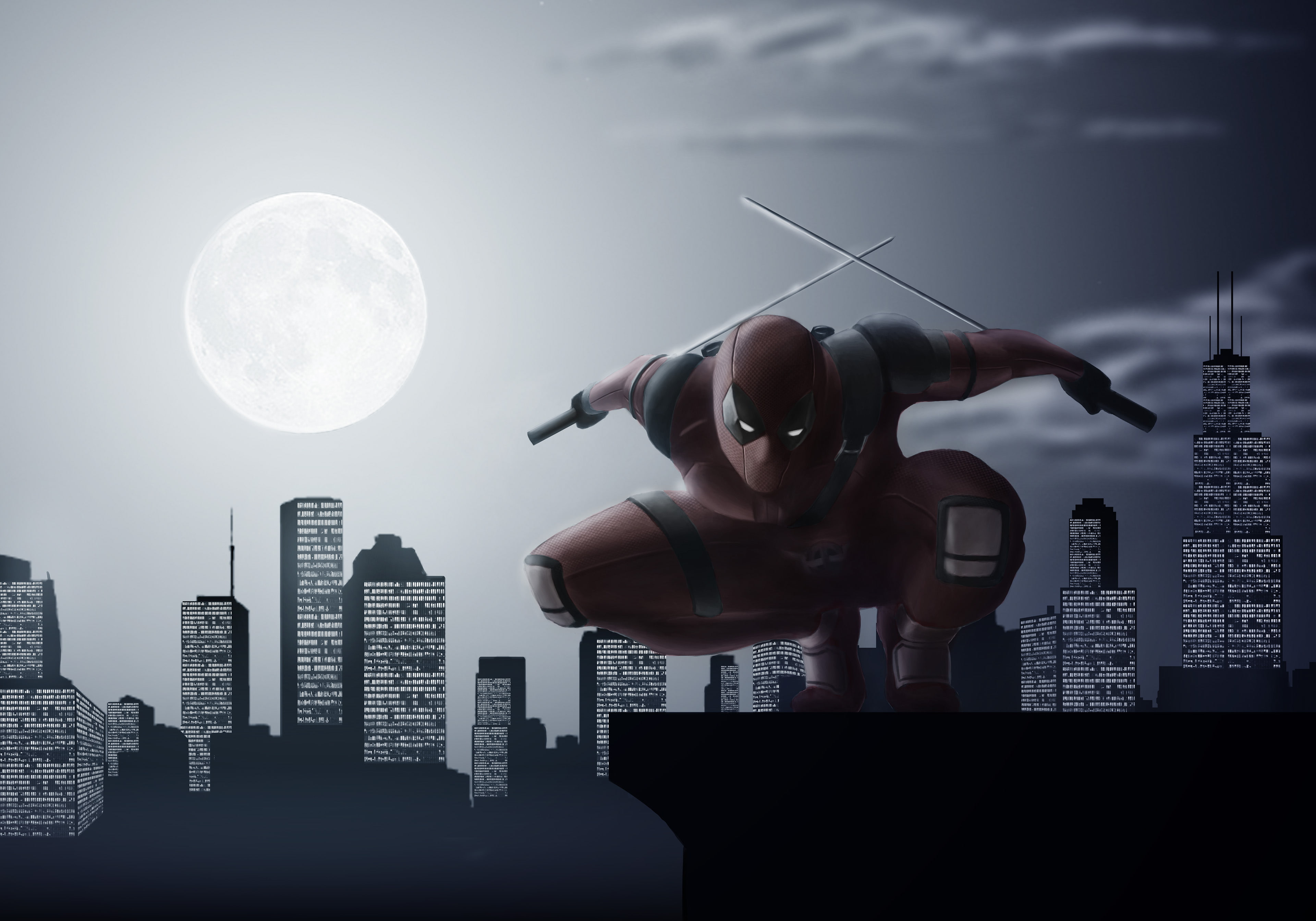 4K, Moon, Night, Deadpool, Stalker, 4K, HD Wallpaper