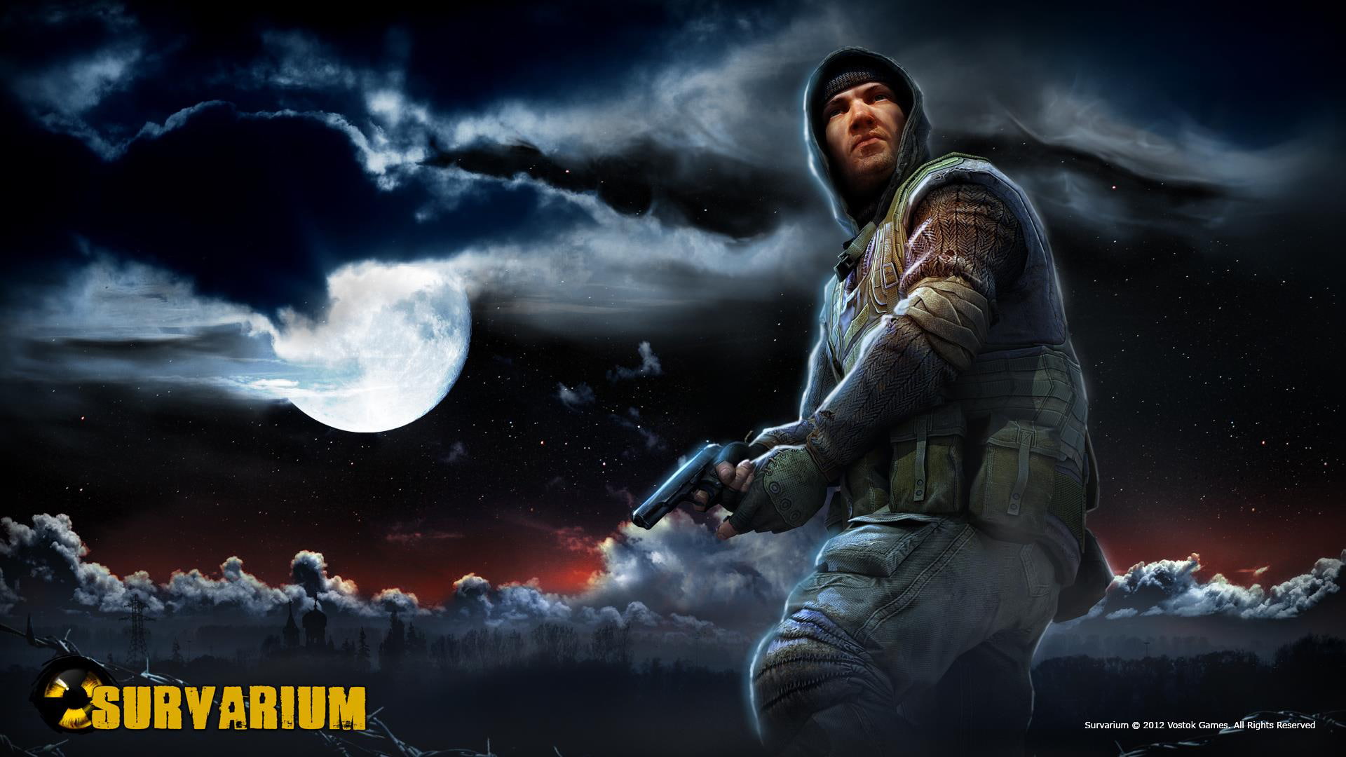 area, 1080P, stalkers, Pripyat, soldiers, Church, Survarium, night, clouds, the moon, HD Wallpaper