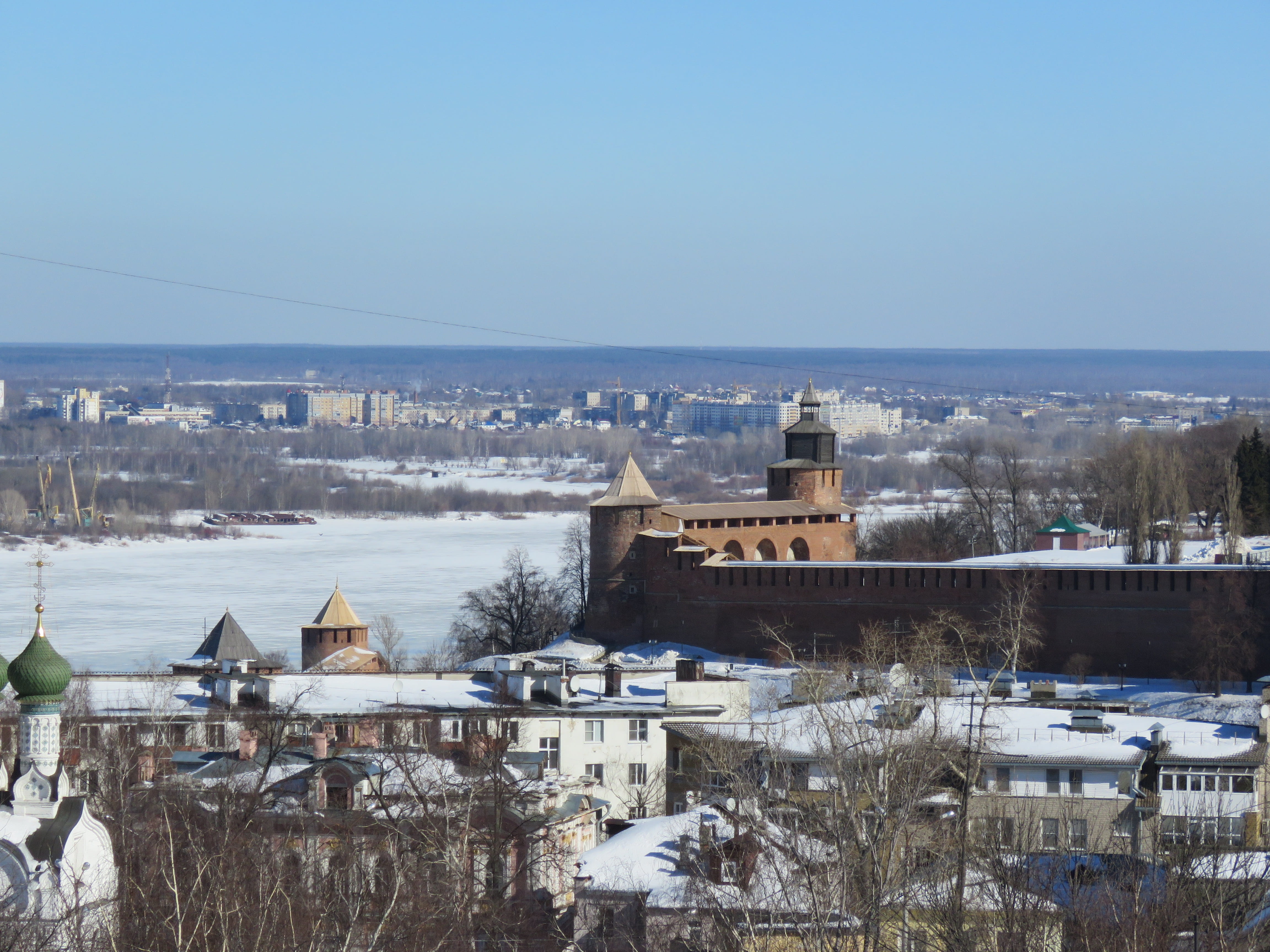 travel, river, snow, history, spring, monument, city, water, horizon, cold temperature, religion, nizhniy novgorod, day, winter, cathedral, architecture, HD Wallpaper