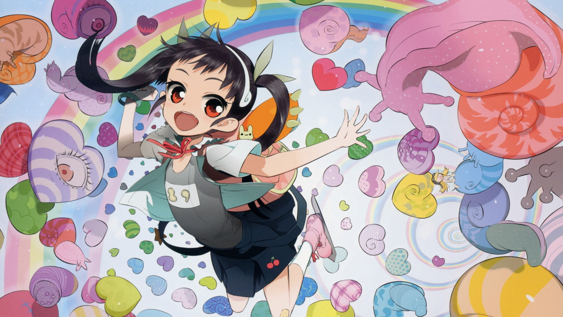 one person, businesswoman, young adult, Hachikuji Mayoi, business person, heart, animal, indoors, creativity, snail, multi colored, 1080P, print, baby, HD Wallpaper